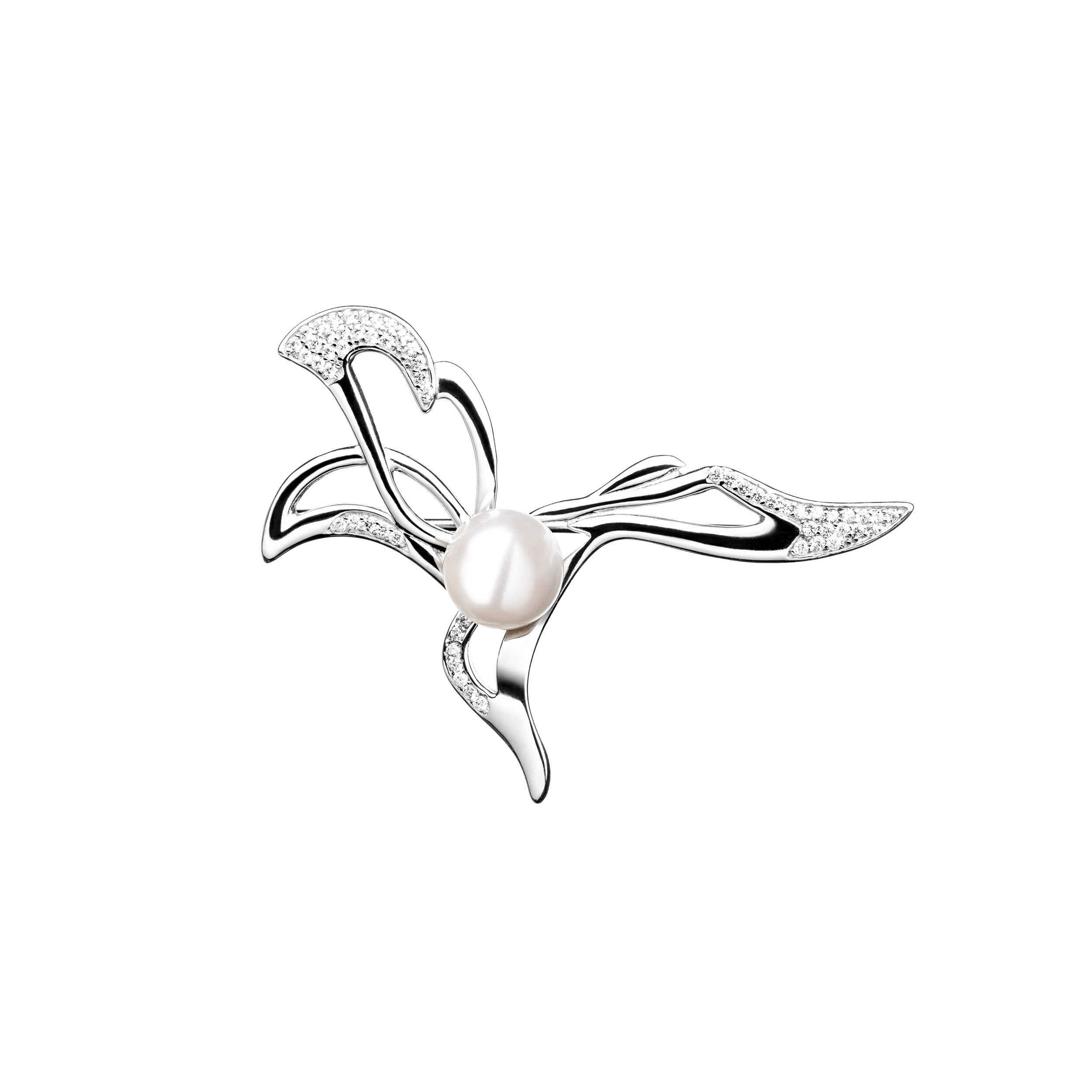 Изображение Серебряная брошь с жемчугом и цирконами