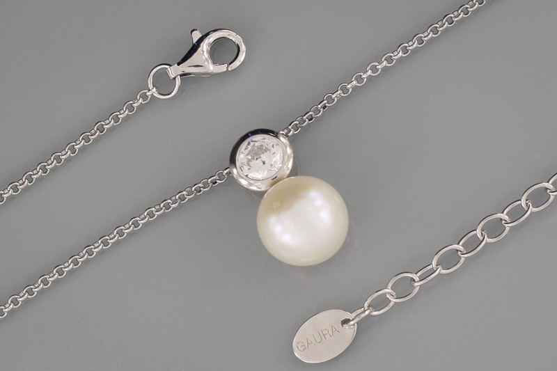 Изображение Серебряная цепочка с жемчугом и цирконом 42-49 см