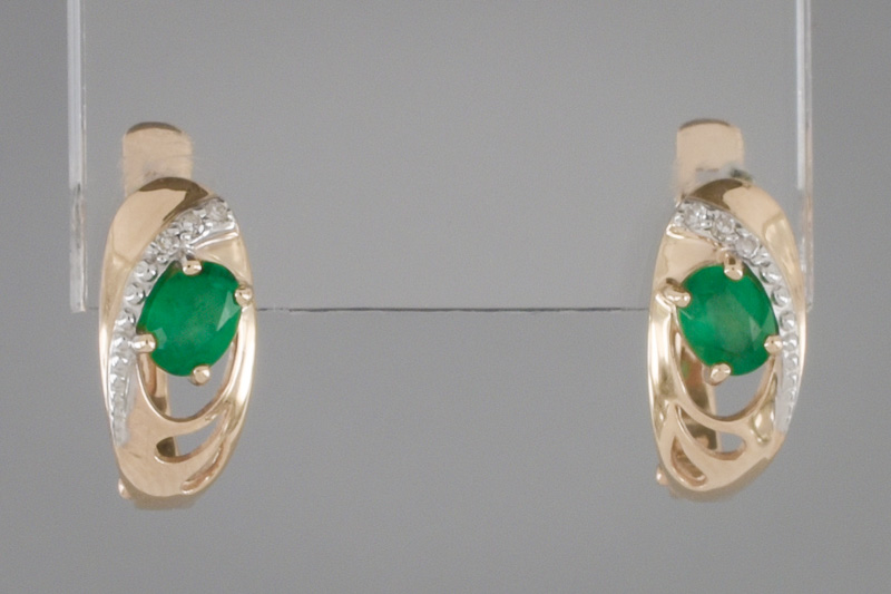 Изображение Золотые серьги с изумрудами и бриллиантами