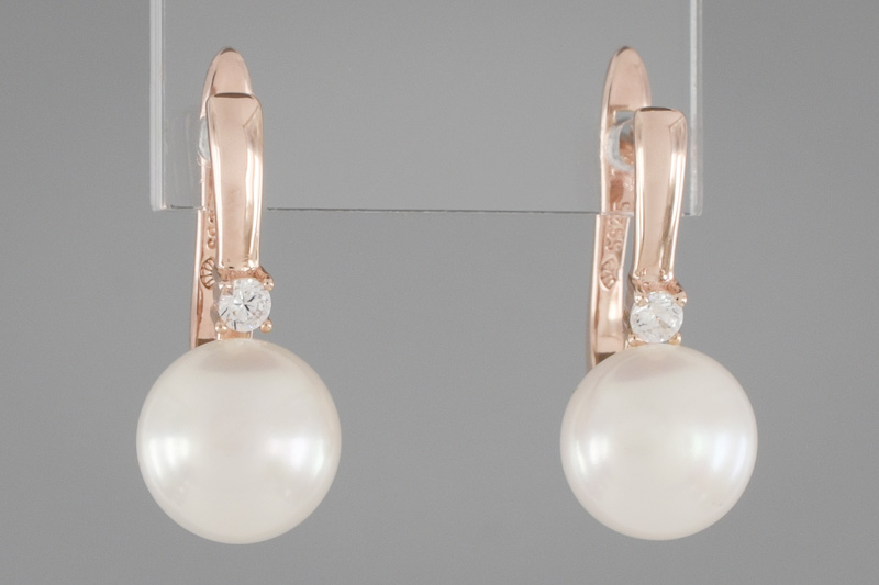 Paveikslėlis Paauksuoti sidabriniai auskarai su perlais ir cirkoniais