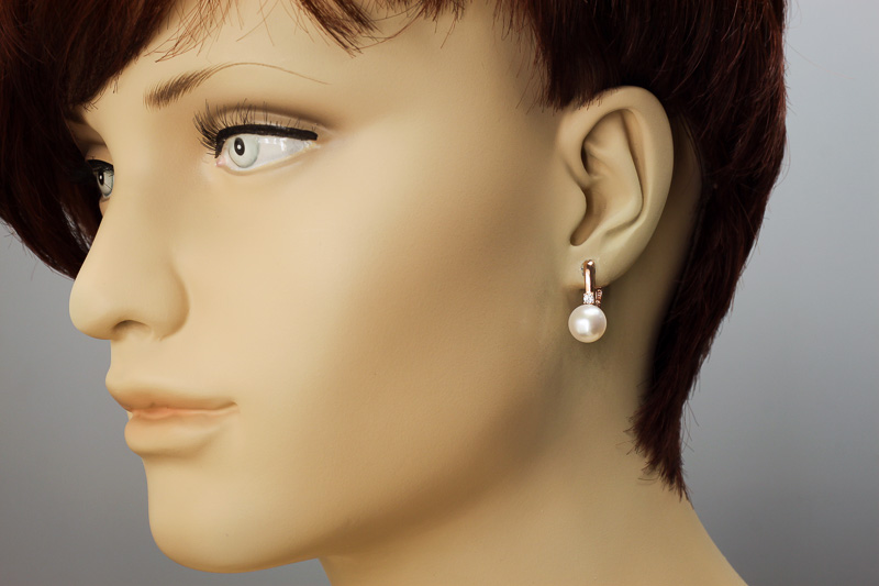 Paveikslėlis Paauksuoti sidabriniai auskarai su perlais ir cirkoniais