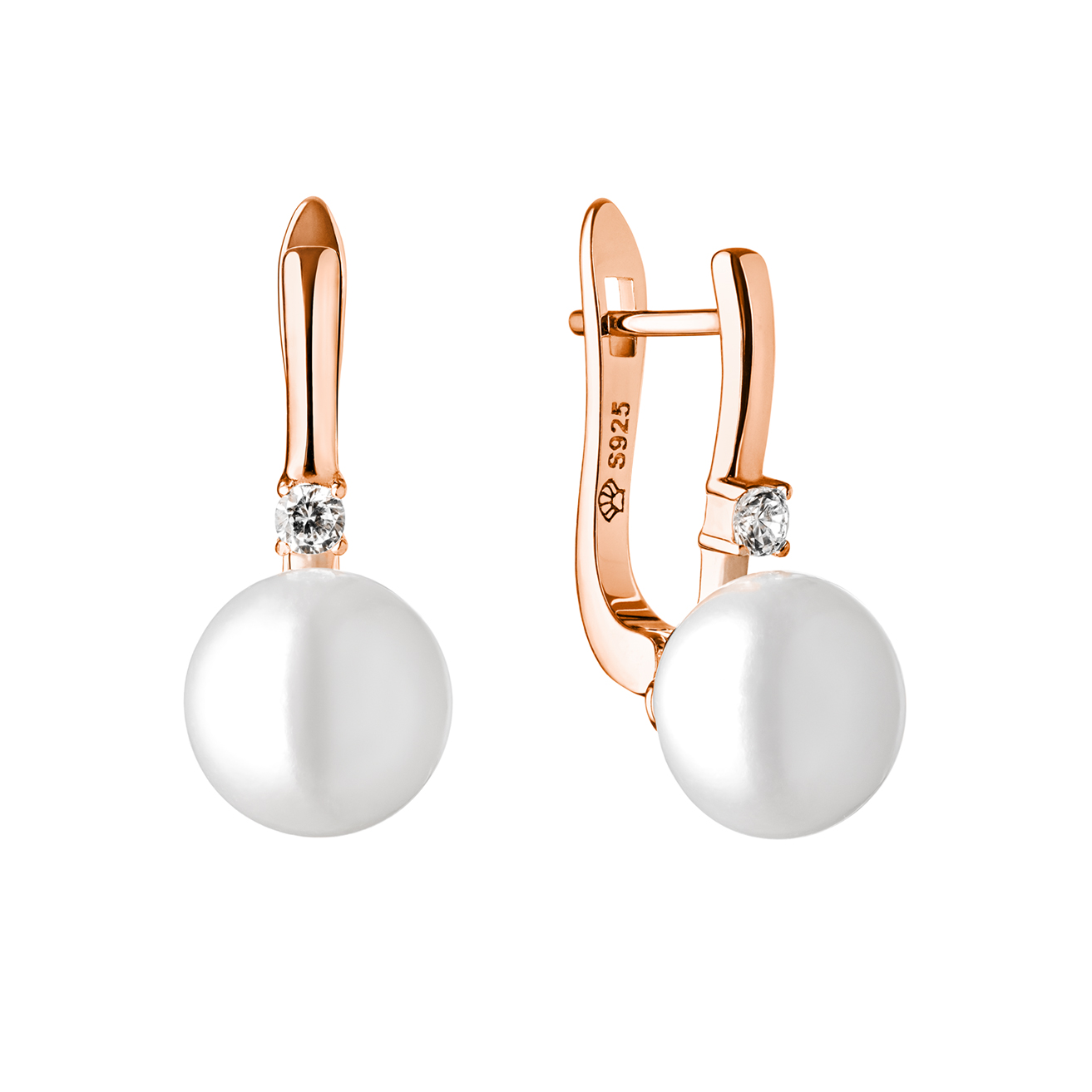 Paveikslėlis Paauksuoti sidabriniai auskarai su perlais ir cirkoniais