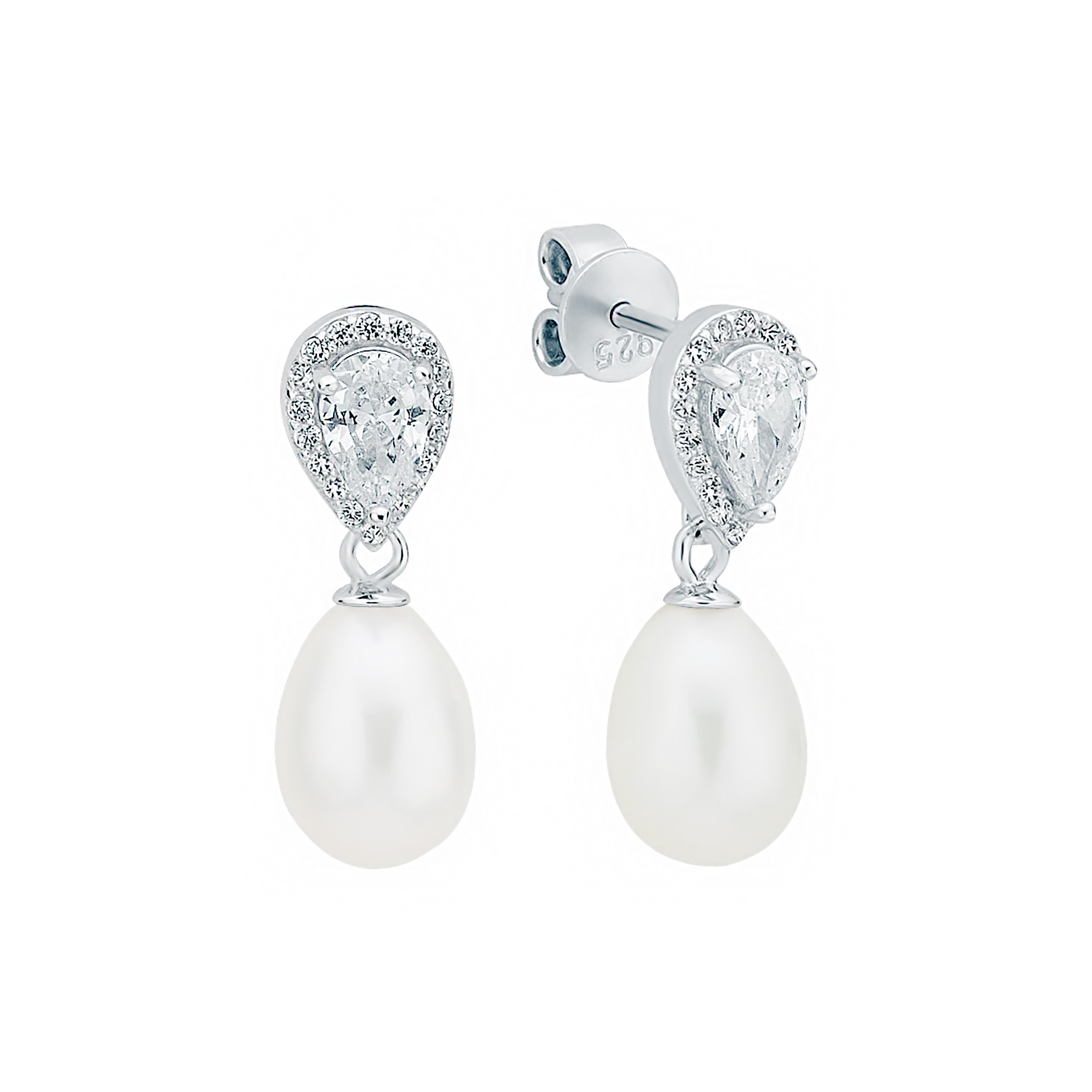 Изображение Серебряные серьги с жемчугом и цирконами