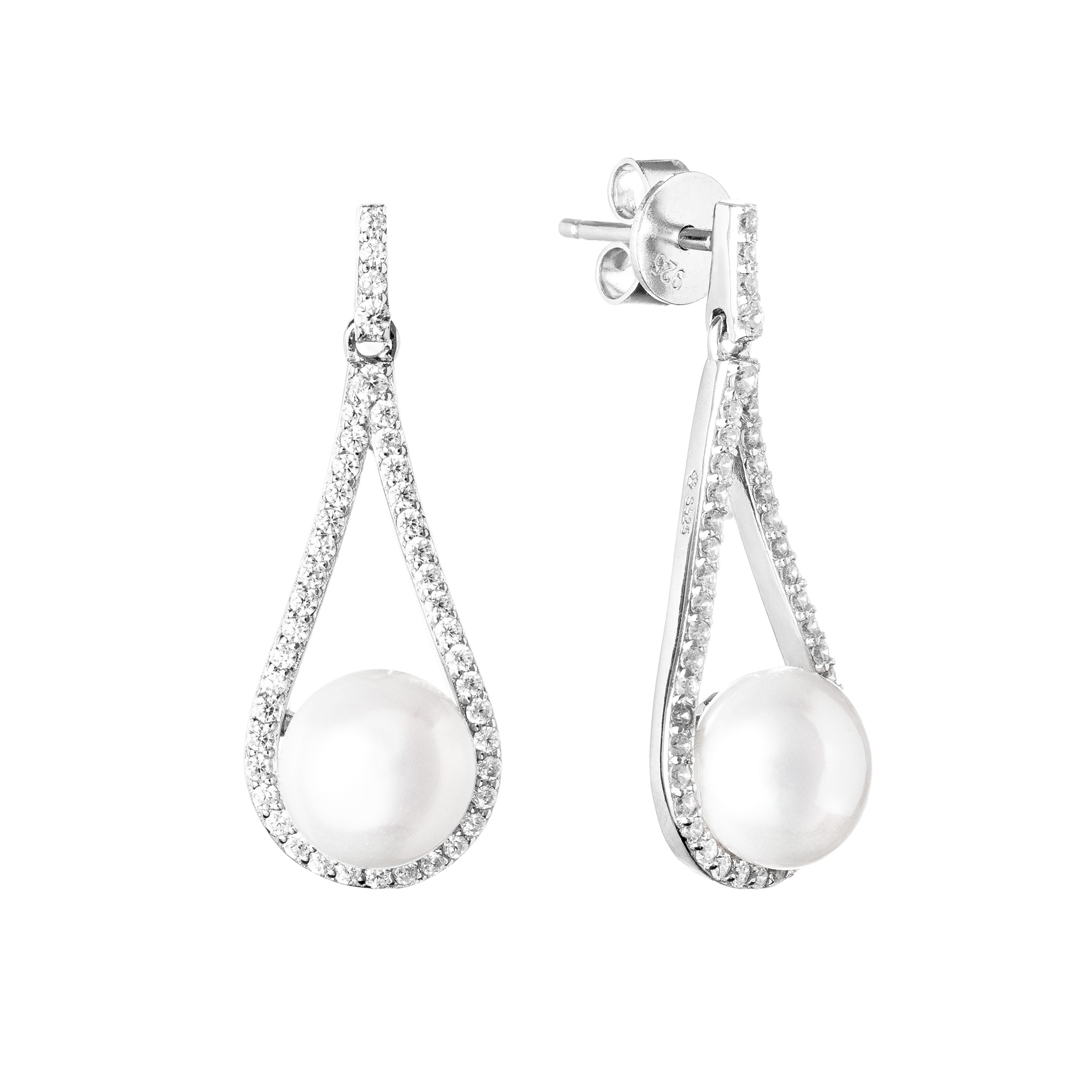 Изображение Серебряные серьги с жемчугом и цирконами