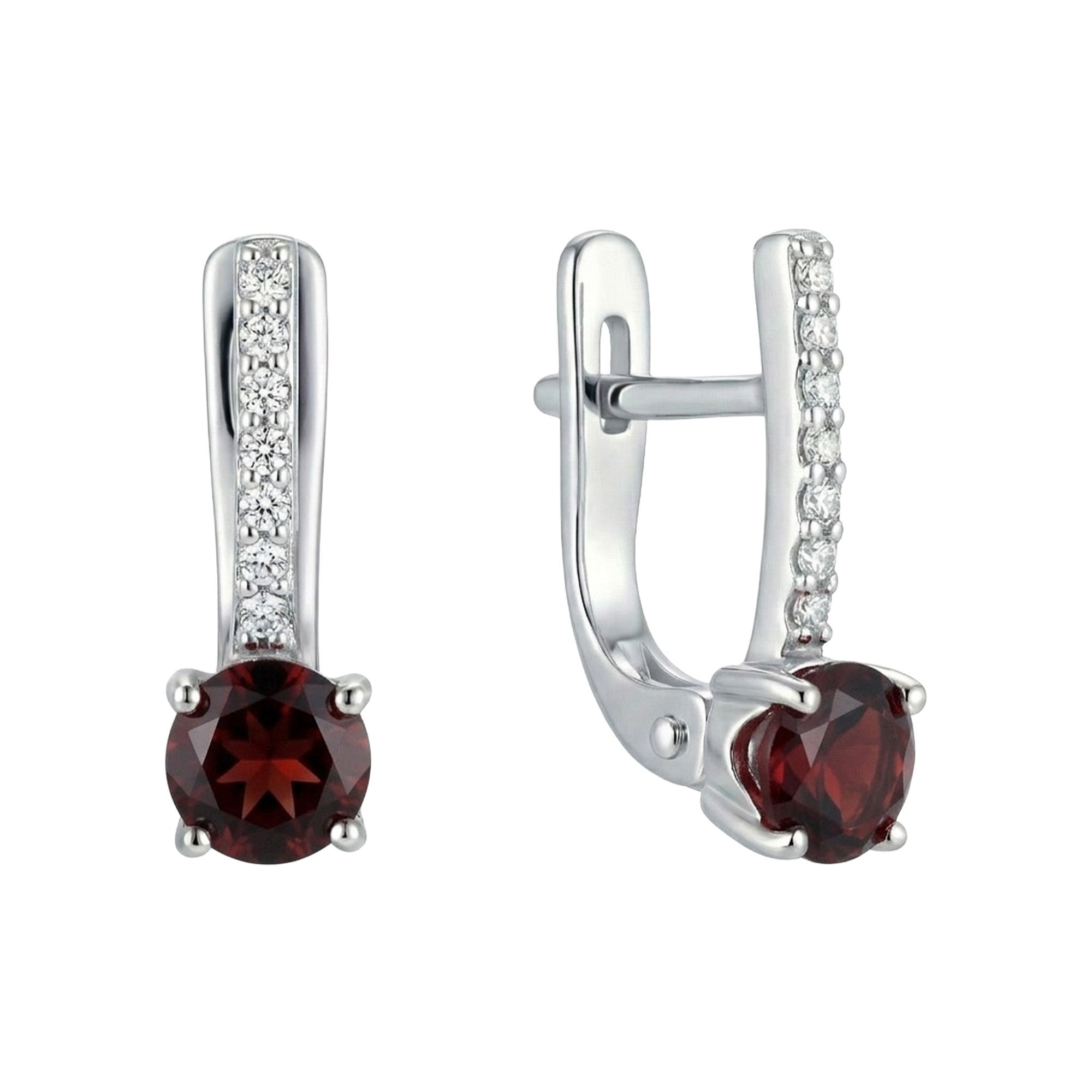 Изображение Серебряные серьги с гранатами и цирконами
