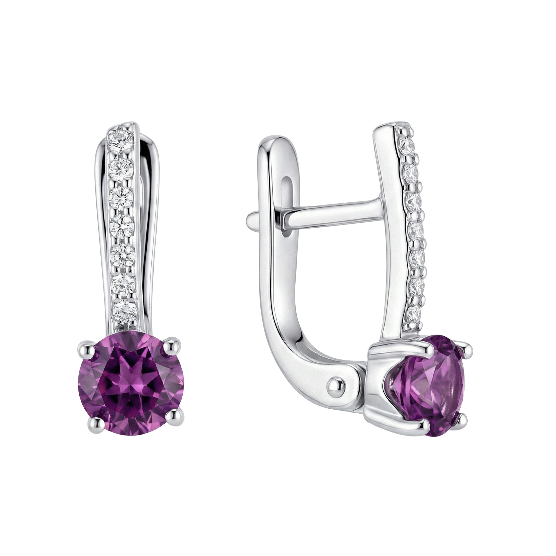 Изображение Серебряные серьги с аметистами и цирконами