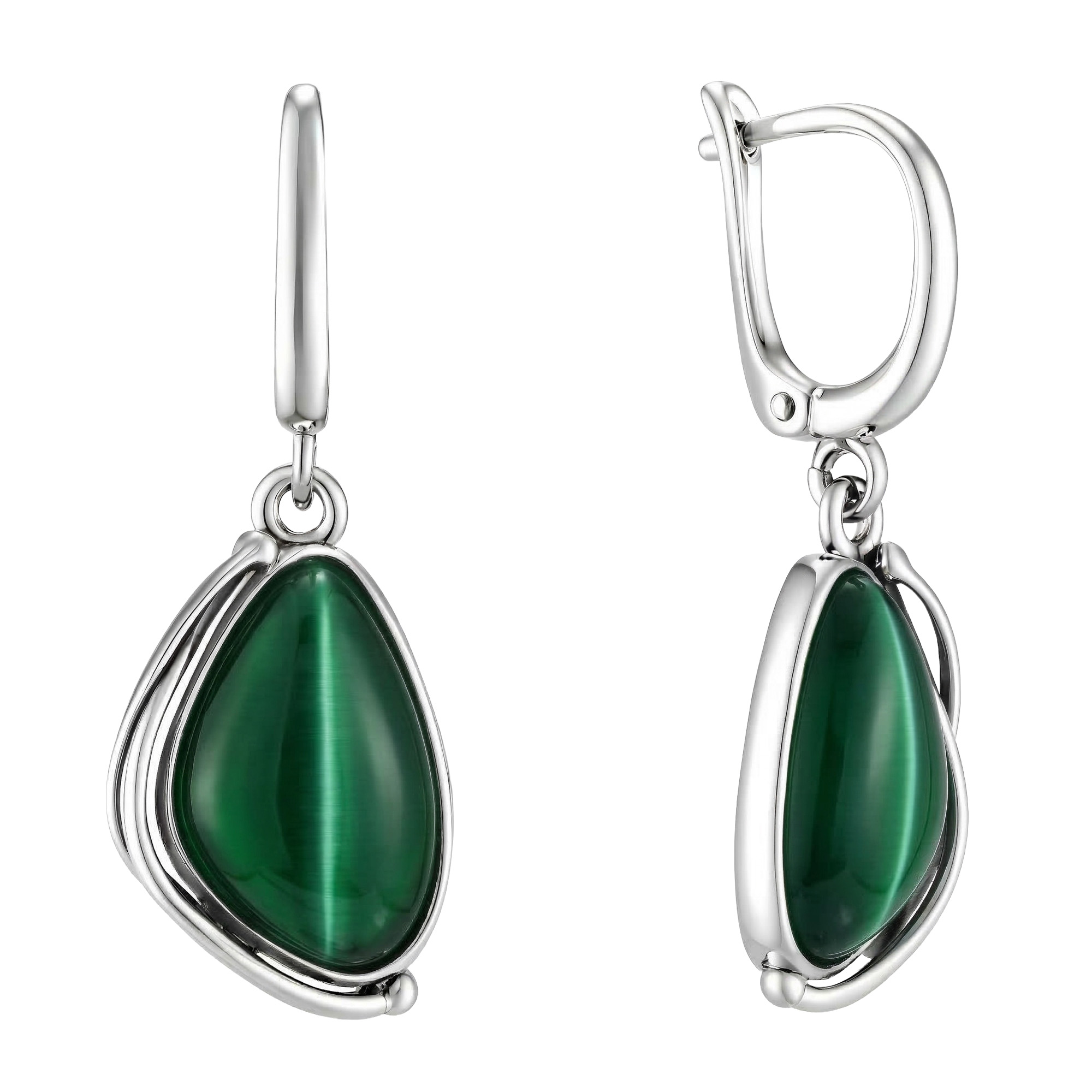 Изображение Серебряные серьги с кошачим глазом