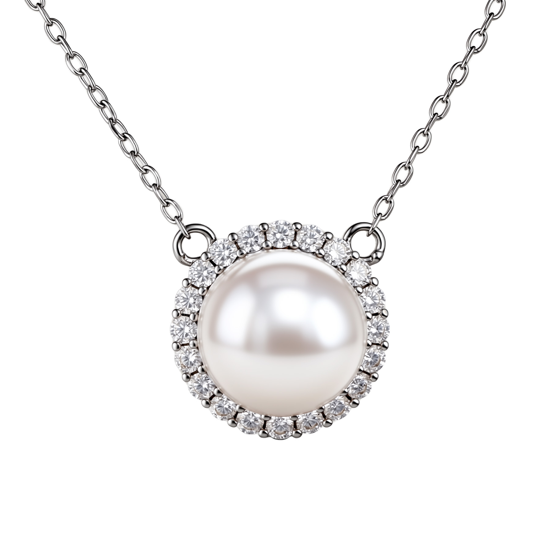 Изображение Серебряная цепочка с жемчугом и цирконами