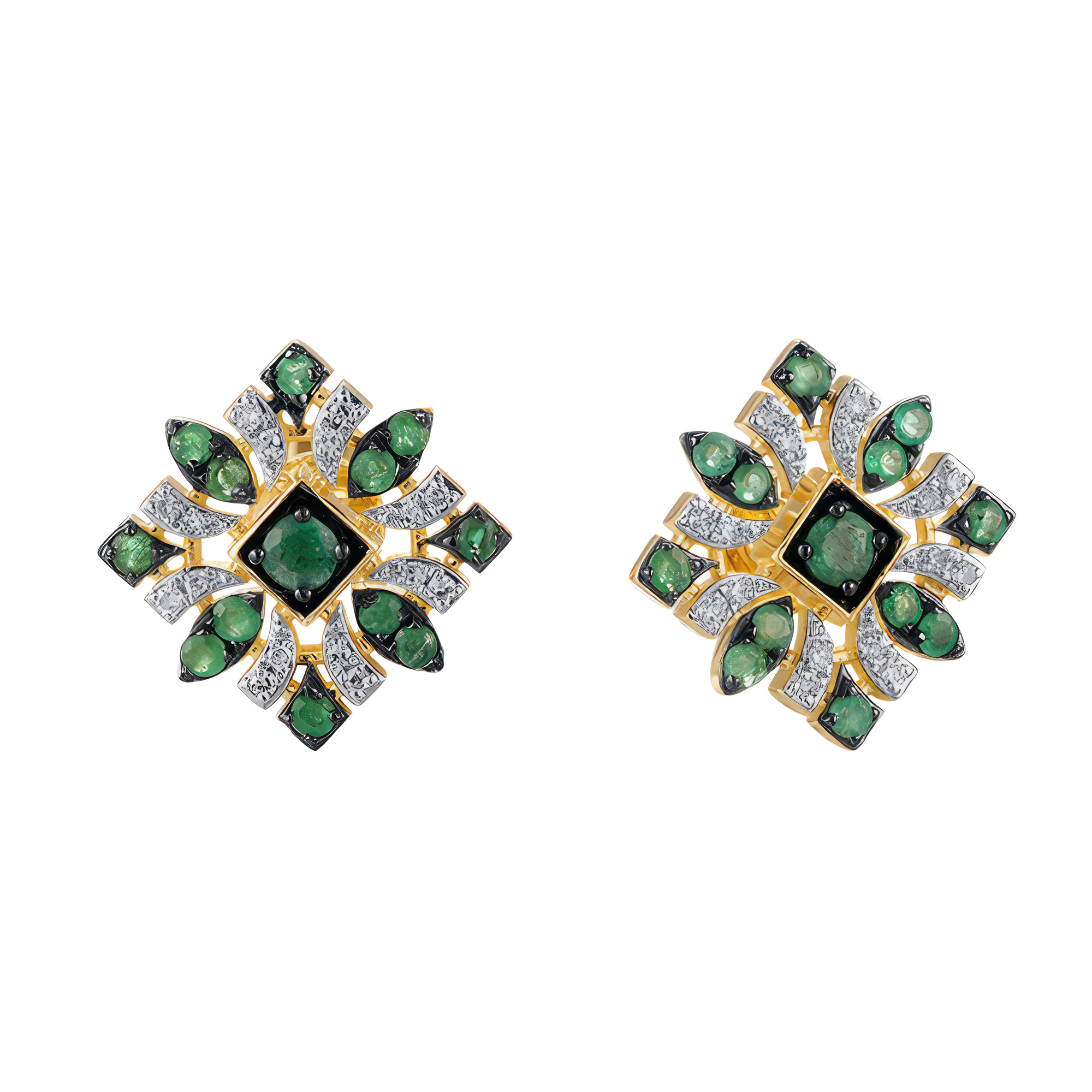 Paveikslėlis Geltono aukso auskarai su briliantais ir smaragdais