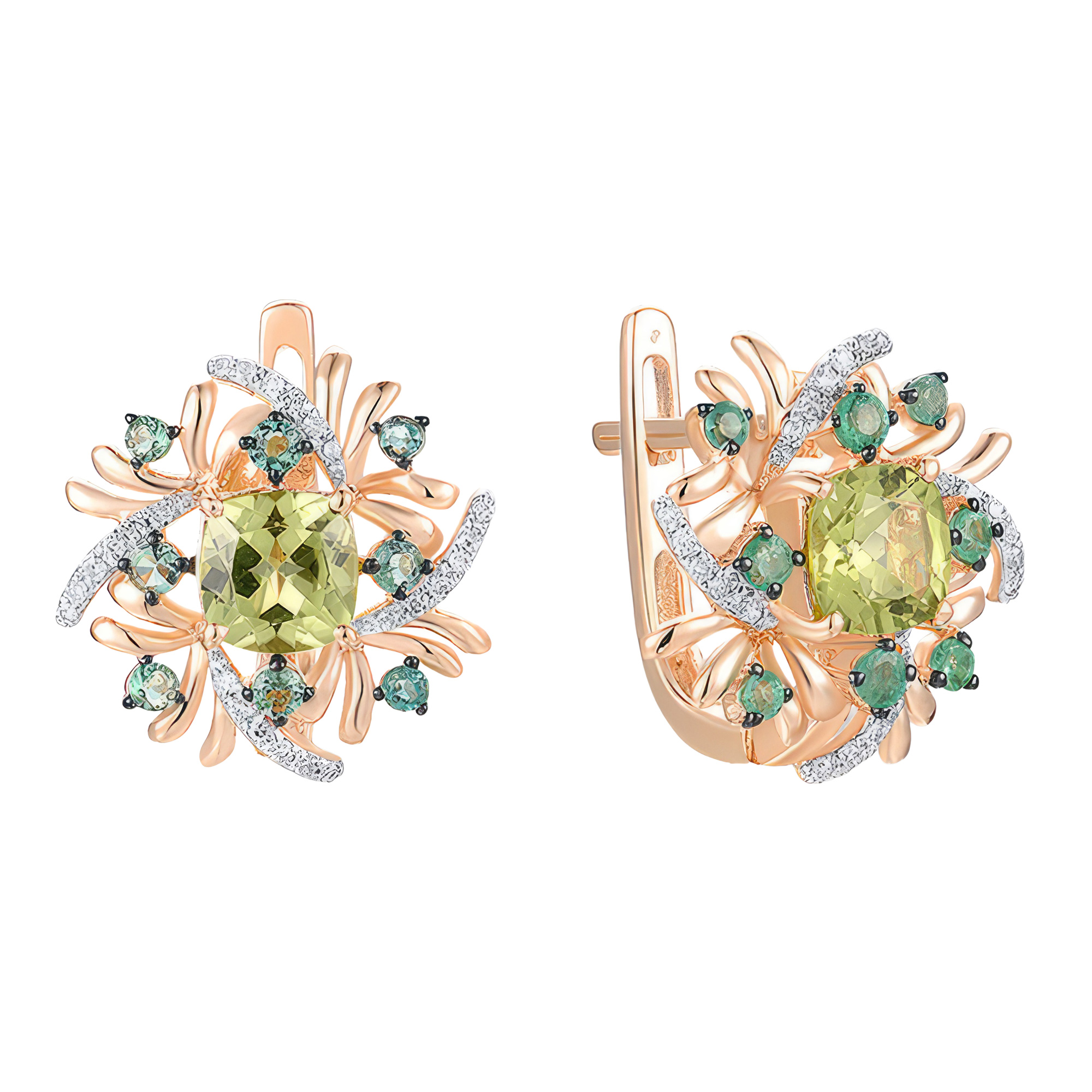 Изображение Золотые серьги с бриллиантами и изумрудами