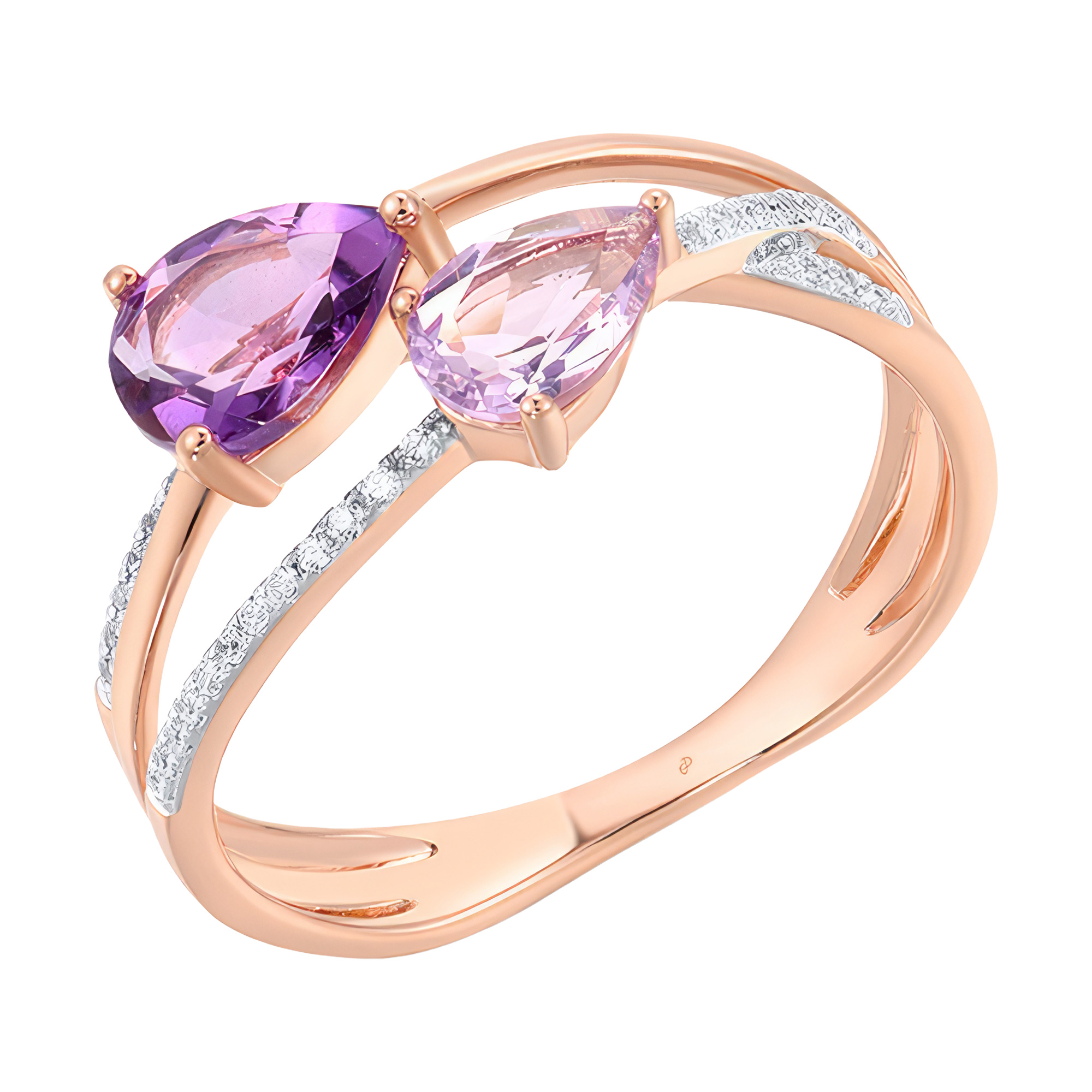 Изображение Золотое кольцо с бриллиантами и аметистами