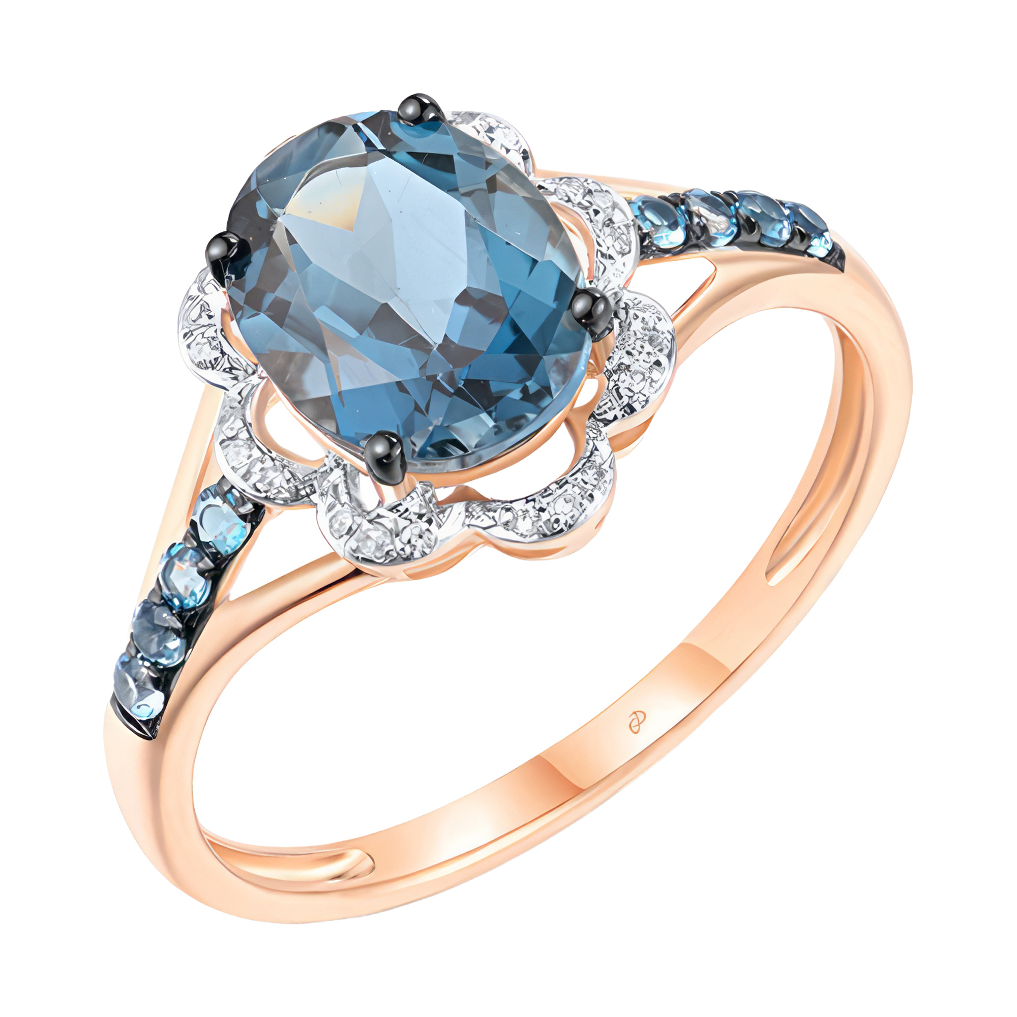 Изображение Золотое кольцо с бриллиантами и топазами London