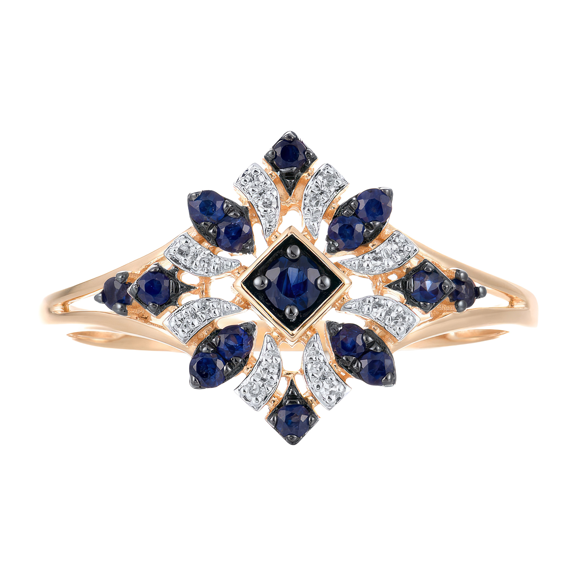 Изображение Золотое кольцо с бриллиантами и сапфирами