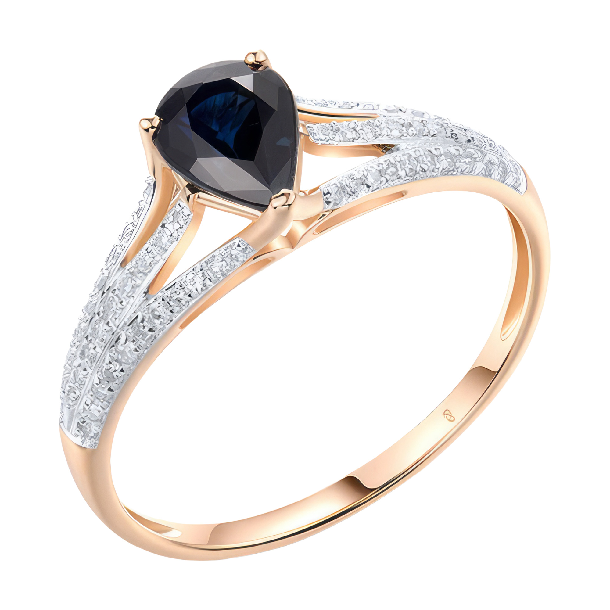 Изображение Золотое кольцо с бриллиантами и сапфиром