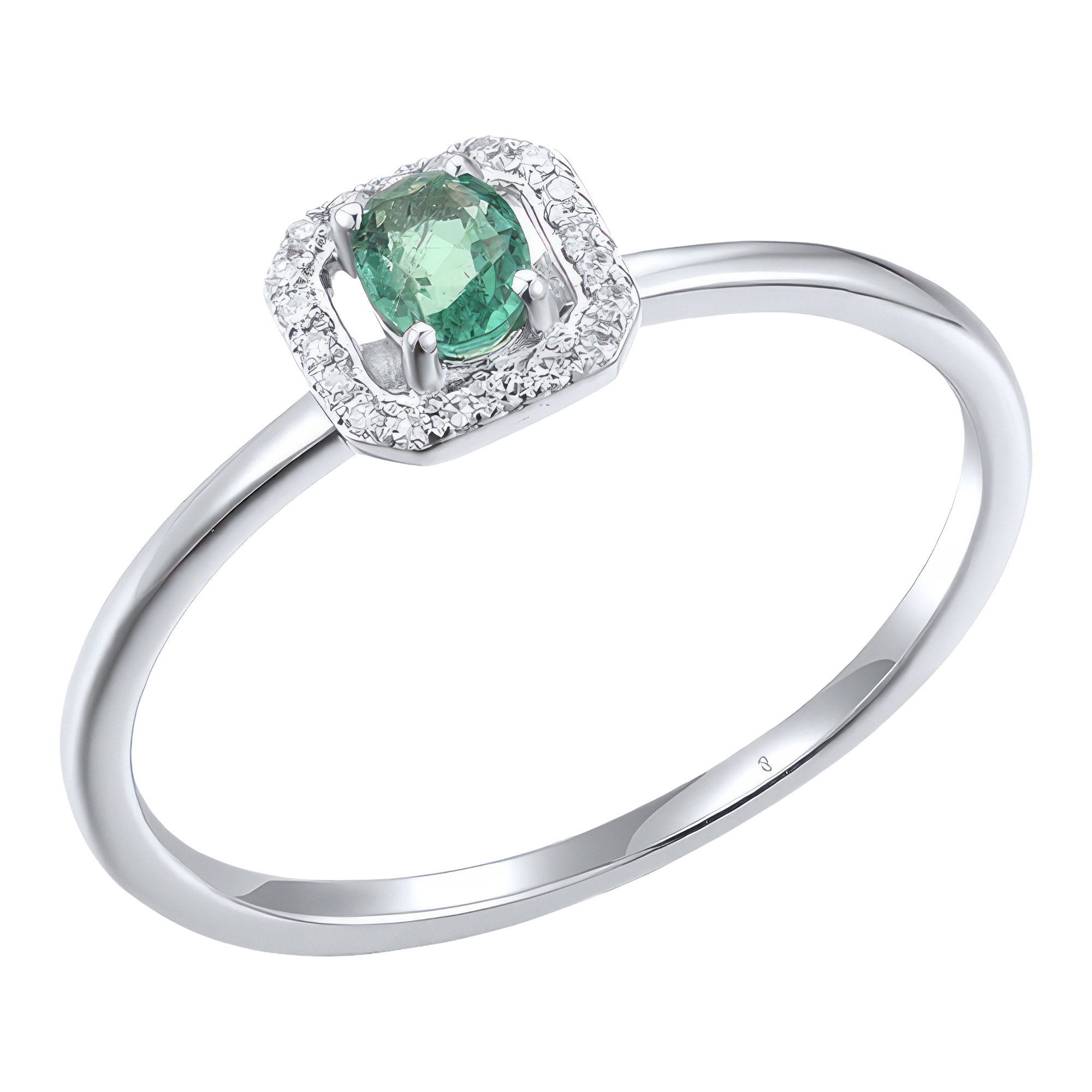 Изображение Кольцо из белого золота с бриллиантами и изумрудом