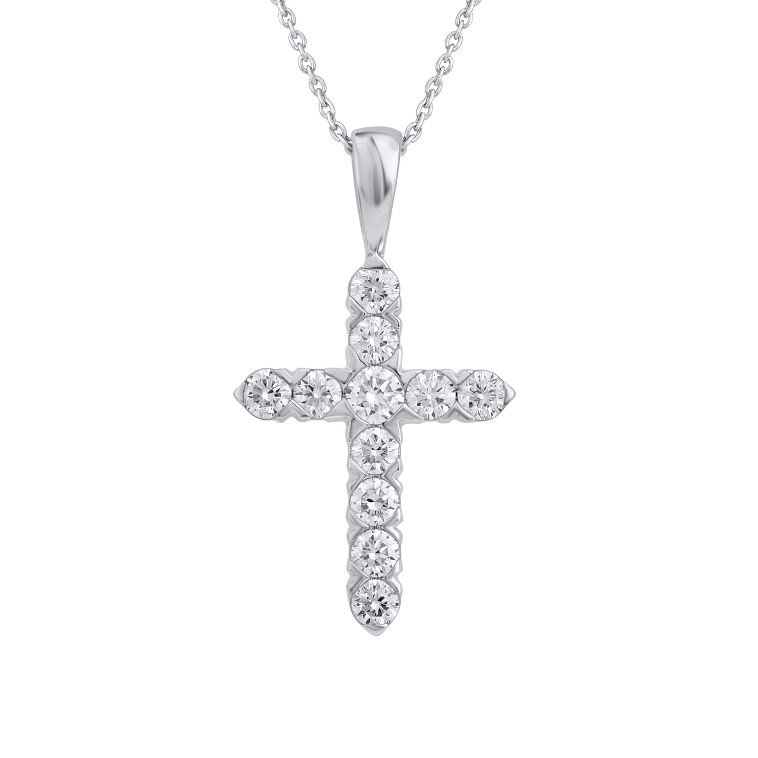 Изображение Католический крестик из белого золота с бриллиантами