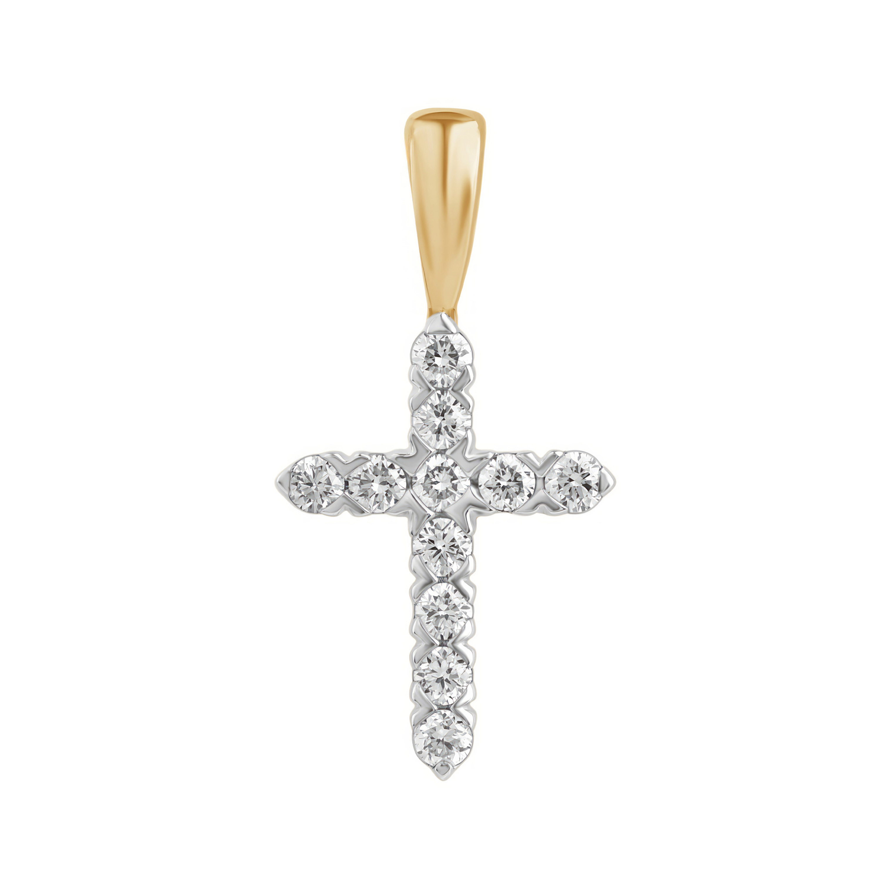 Изображение Католический крестик из желтого золота с бриллиантами