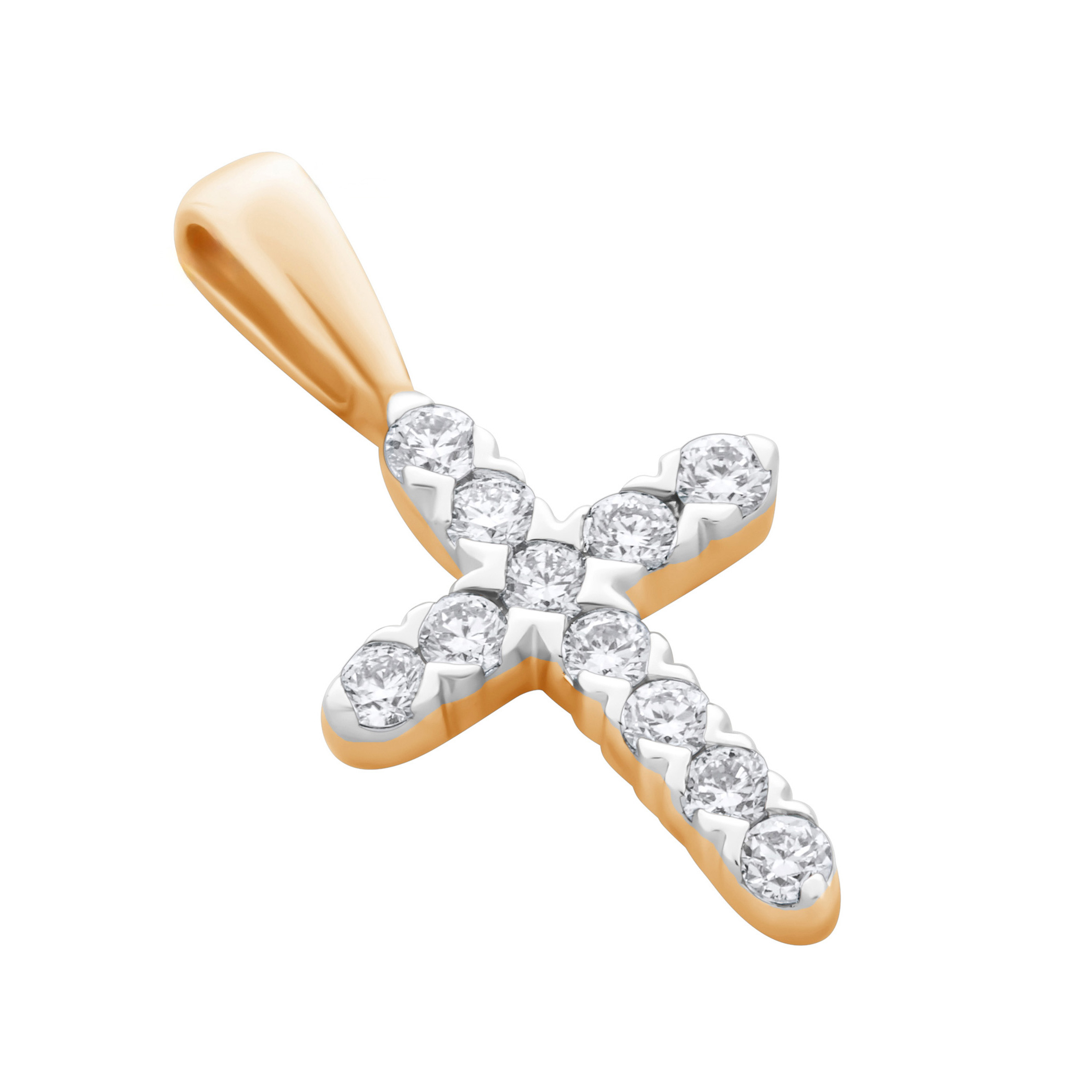 Изображение Католический крестик из желтого золота с бриллиантами