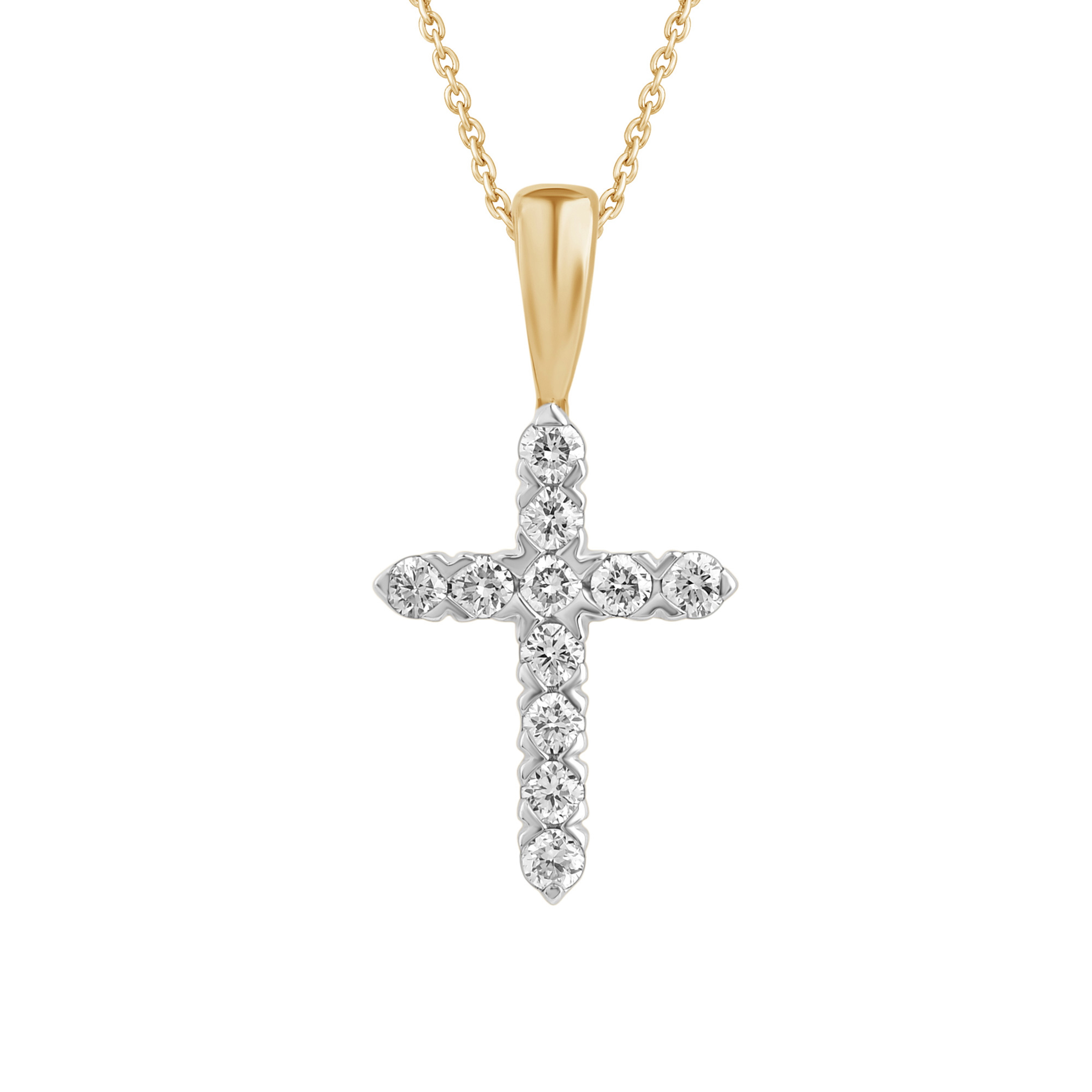 Изображение Католический крестик из желтого золота с бриллиантами