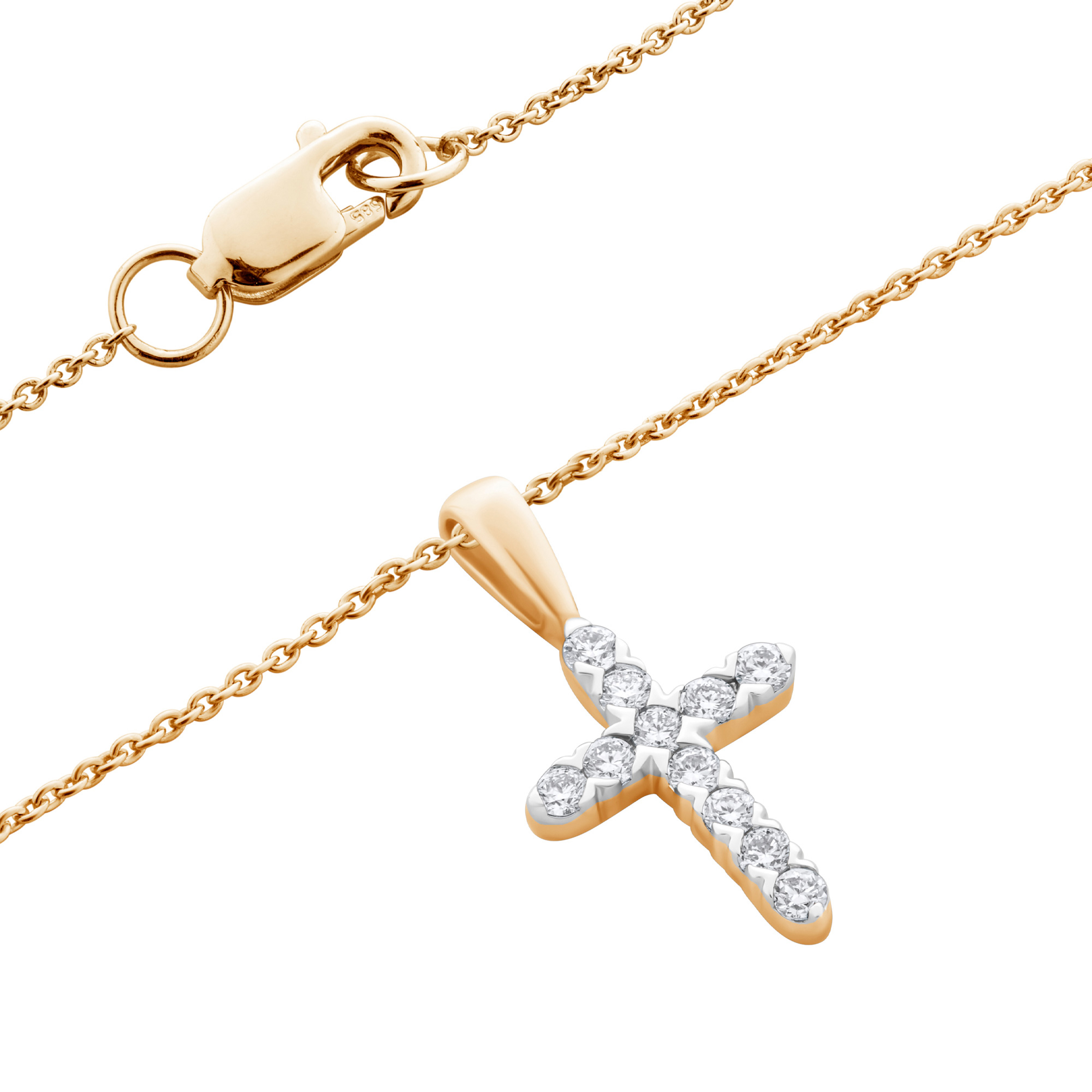 Изображение Католический крестик из желтого золота с бриллиантами