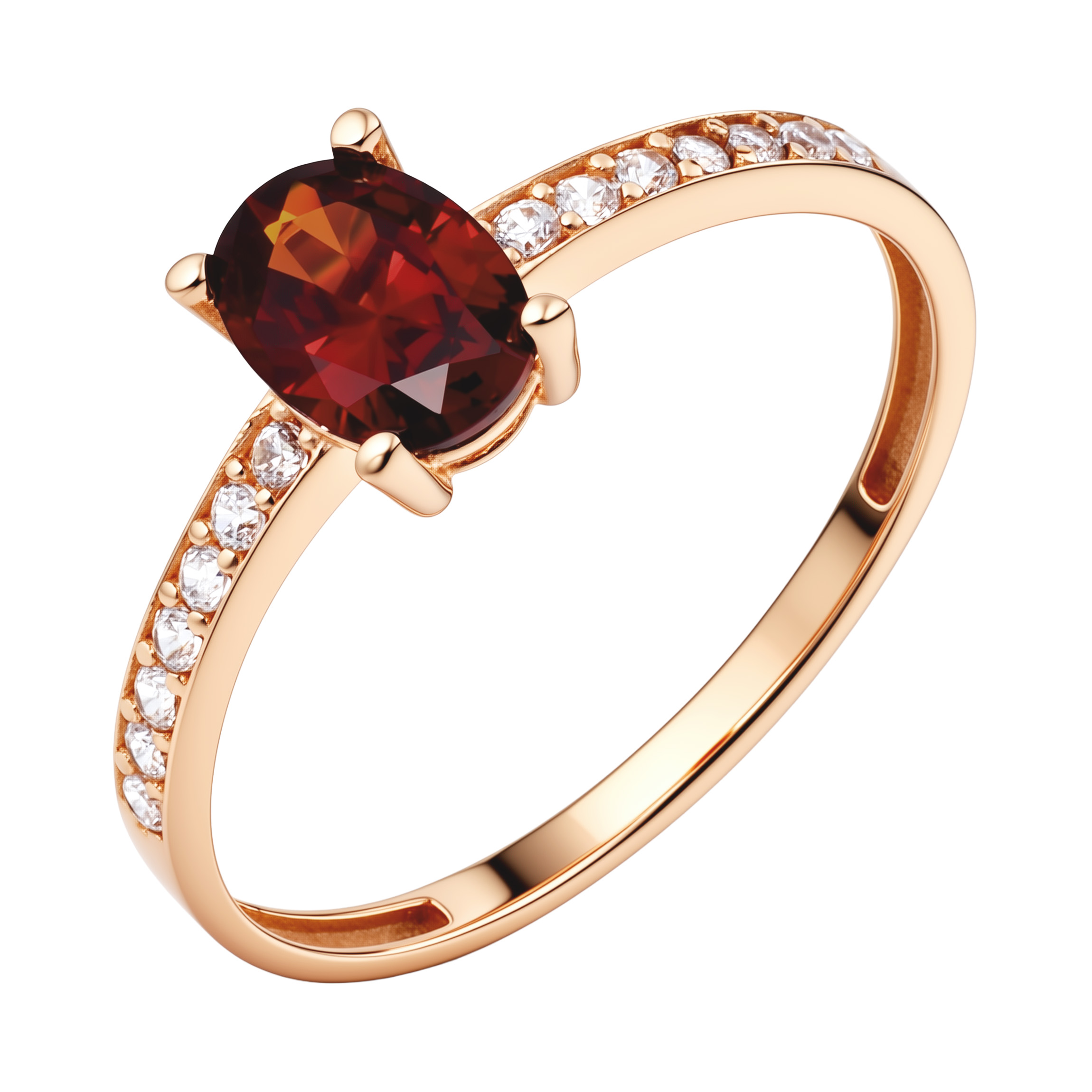 Paveikslėlis Auksinis žiedas su granatu ir cirkoniais