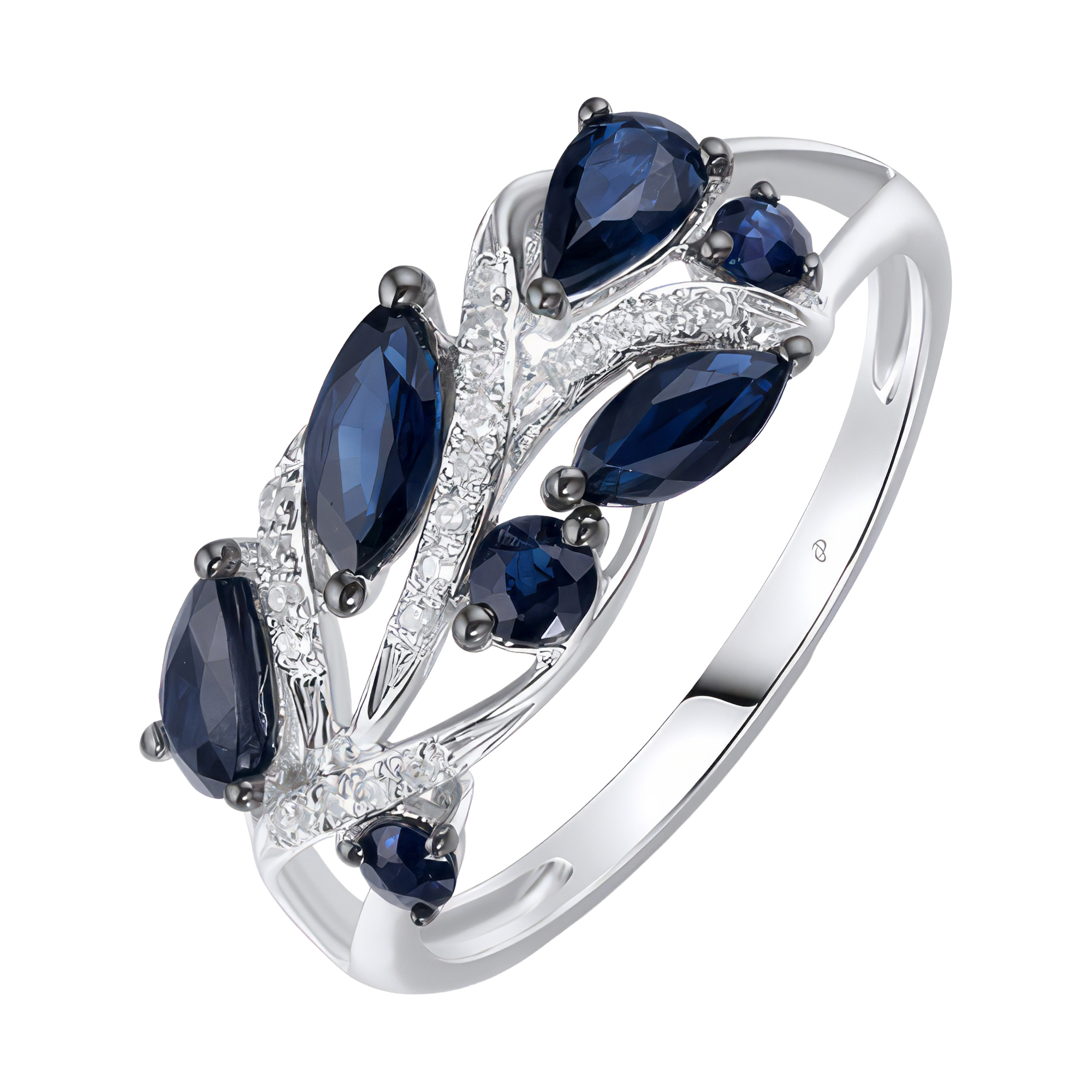 Paveikslėlis Balto aukso žiedas su safyrais ir briliantais