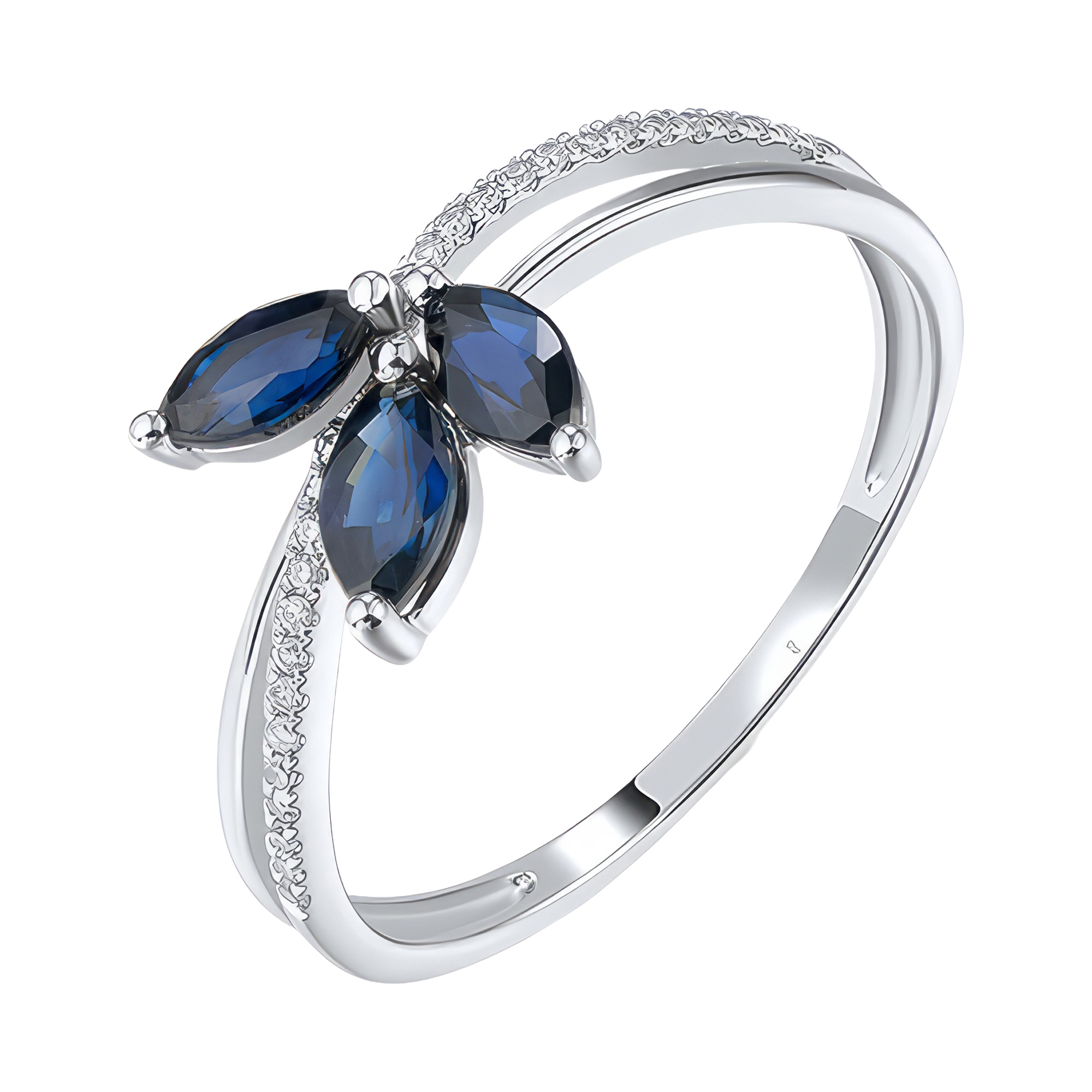 Paveikslėlis Balto aukso žiedas su safyrais ir briliantais