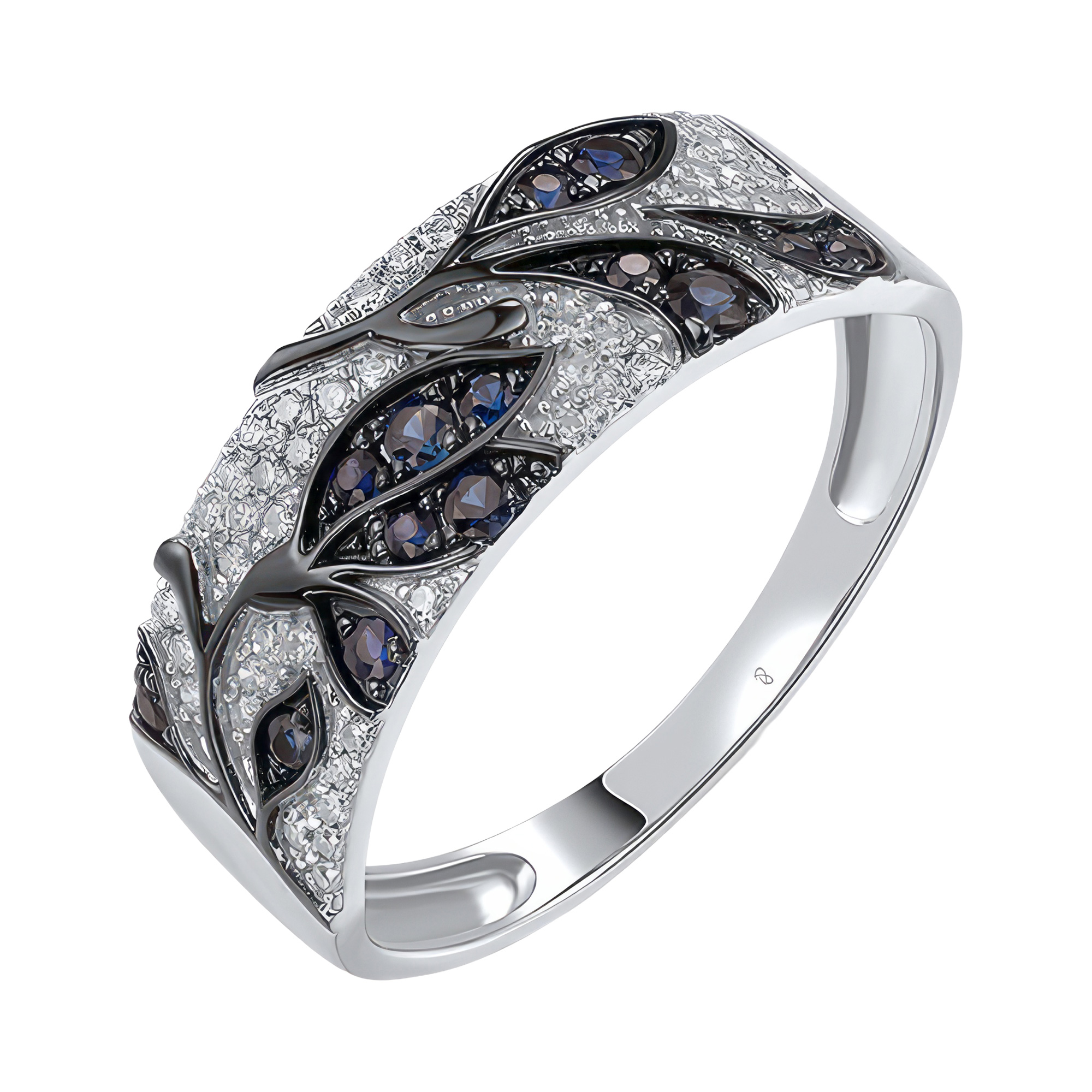 Paveikslėlis Balto aukso žiedas su safyrais ir briliantais