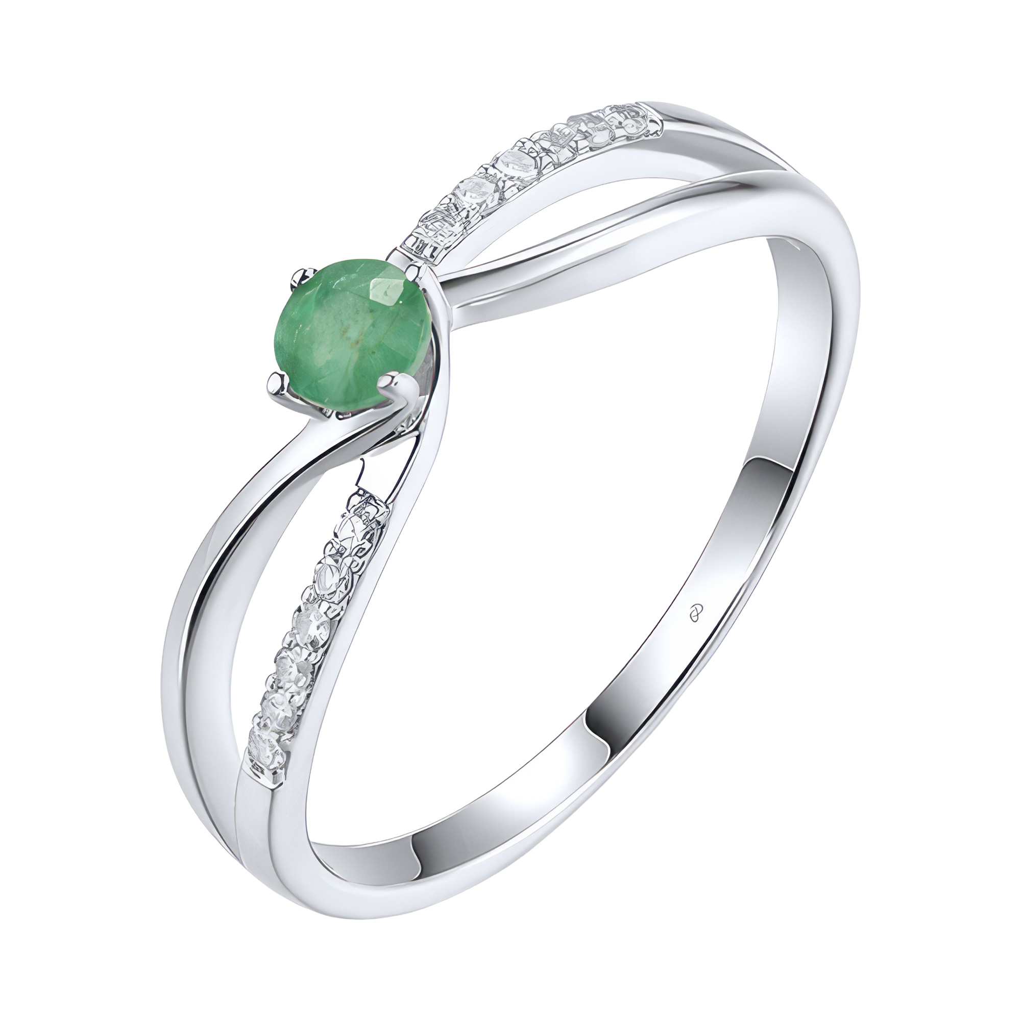 Paveikslėlis Balto aukso žiedas su smaragdu ir briliantais