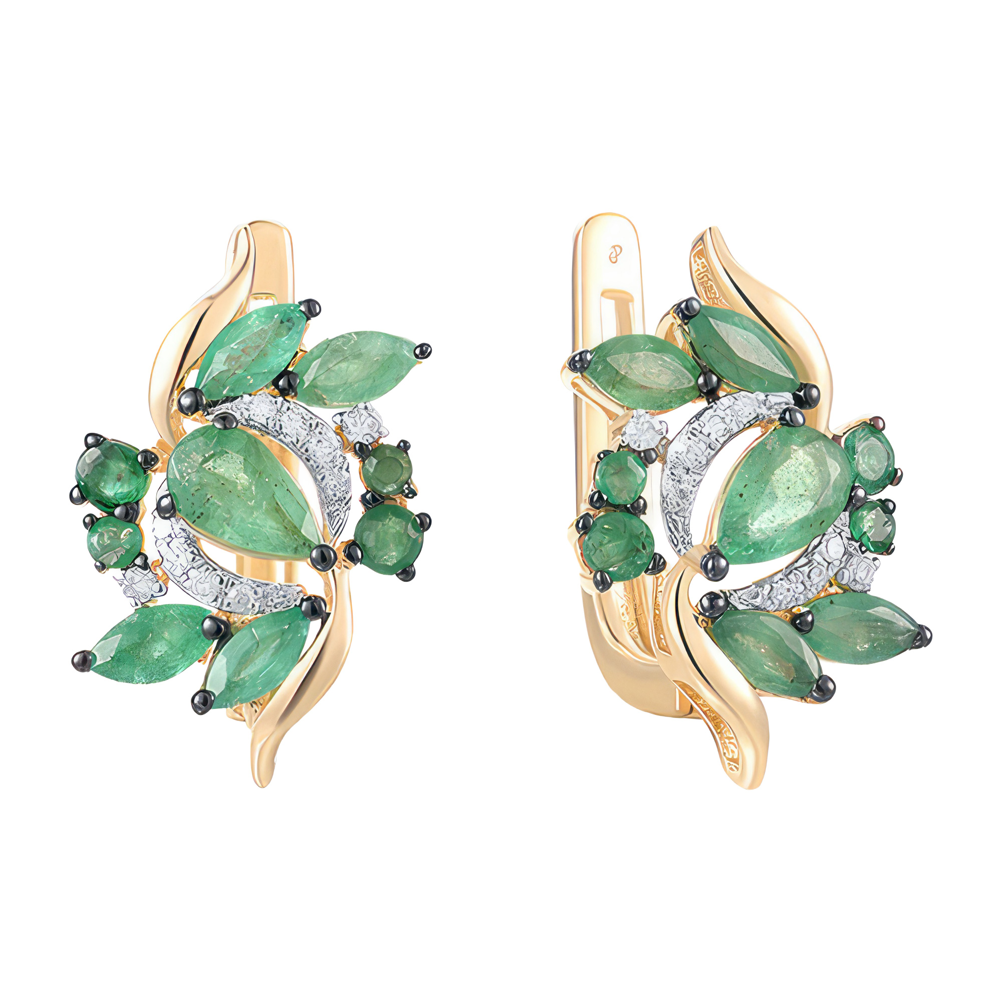Paveikslėlis Geltono aukso auskarai su smaragdais ir briliantais