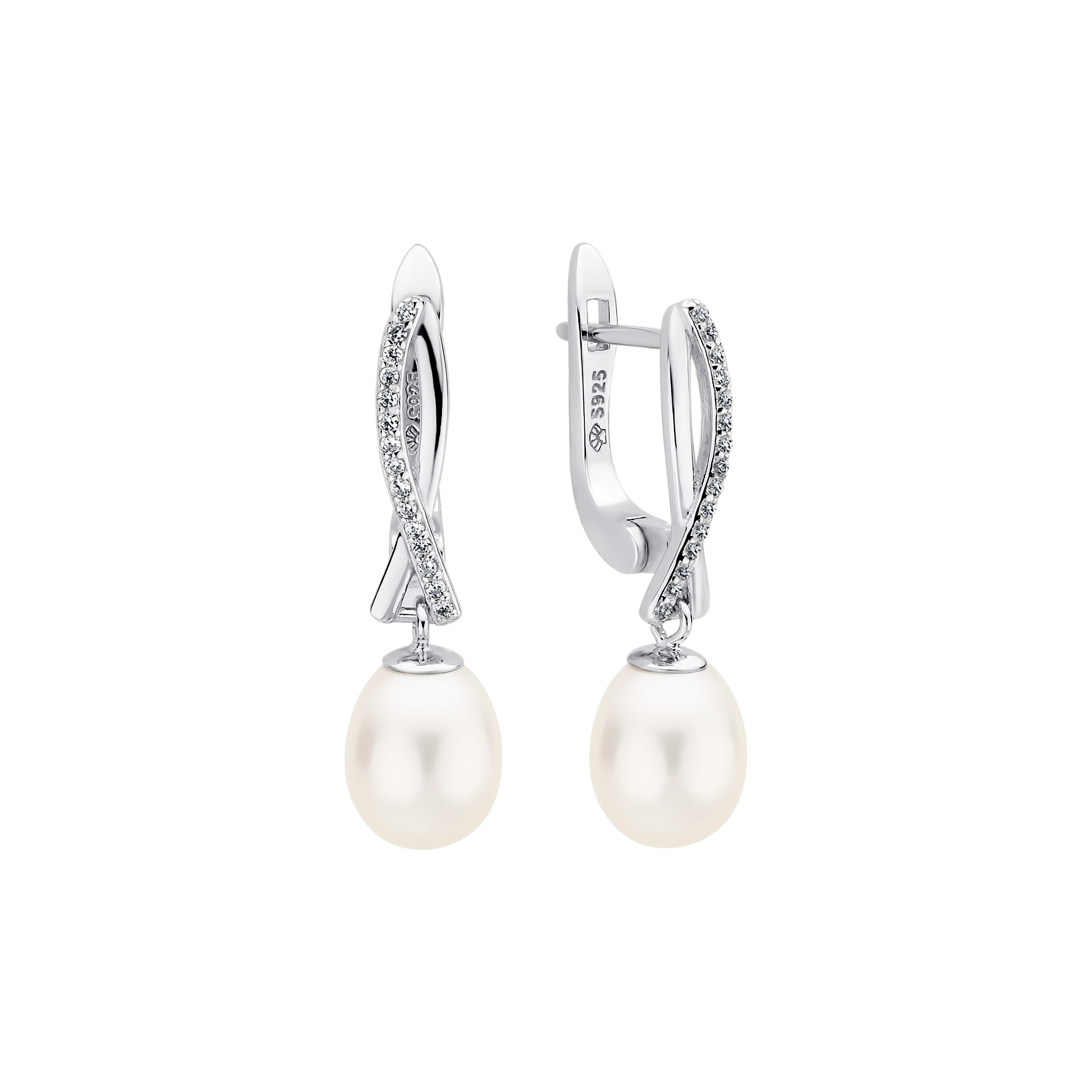 Изображение Серебряные серьги с жемчугом и цирконами