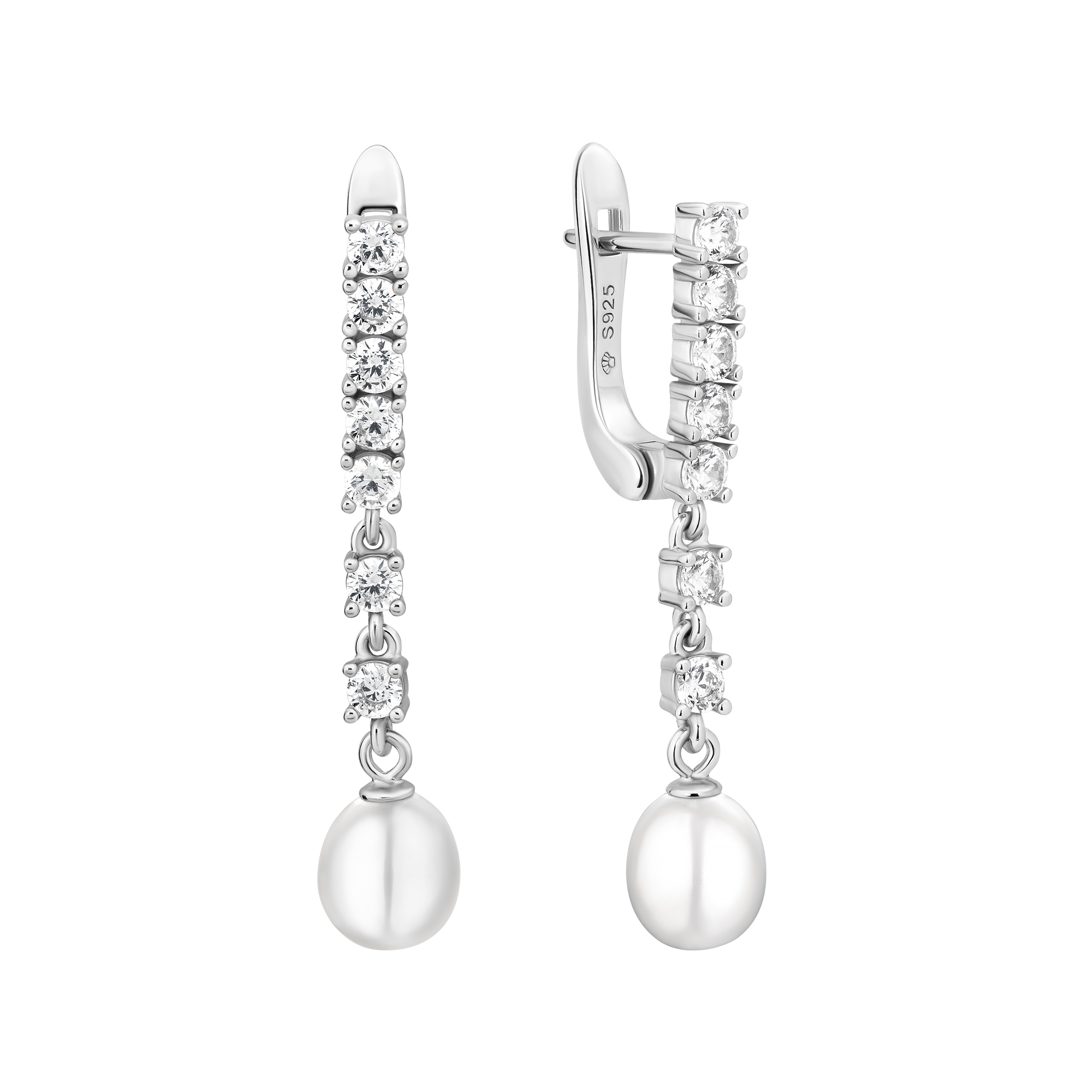 Изображение Серебряные серьги с жемчугом и цирконами