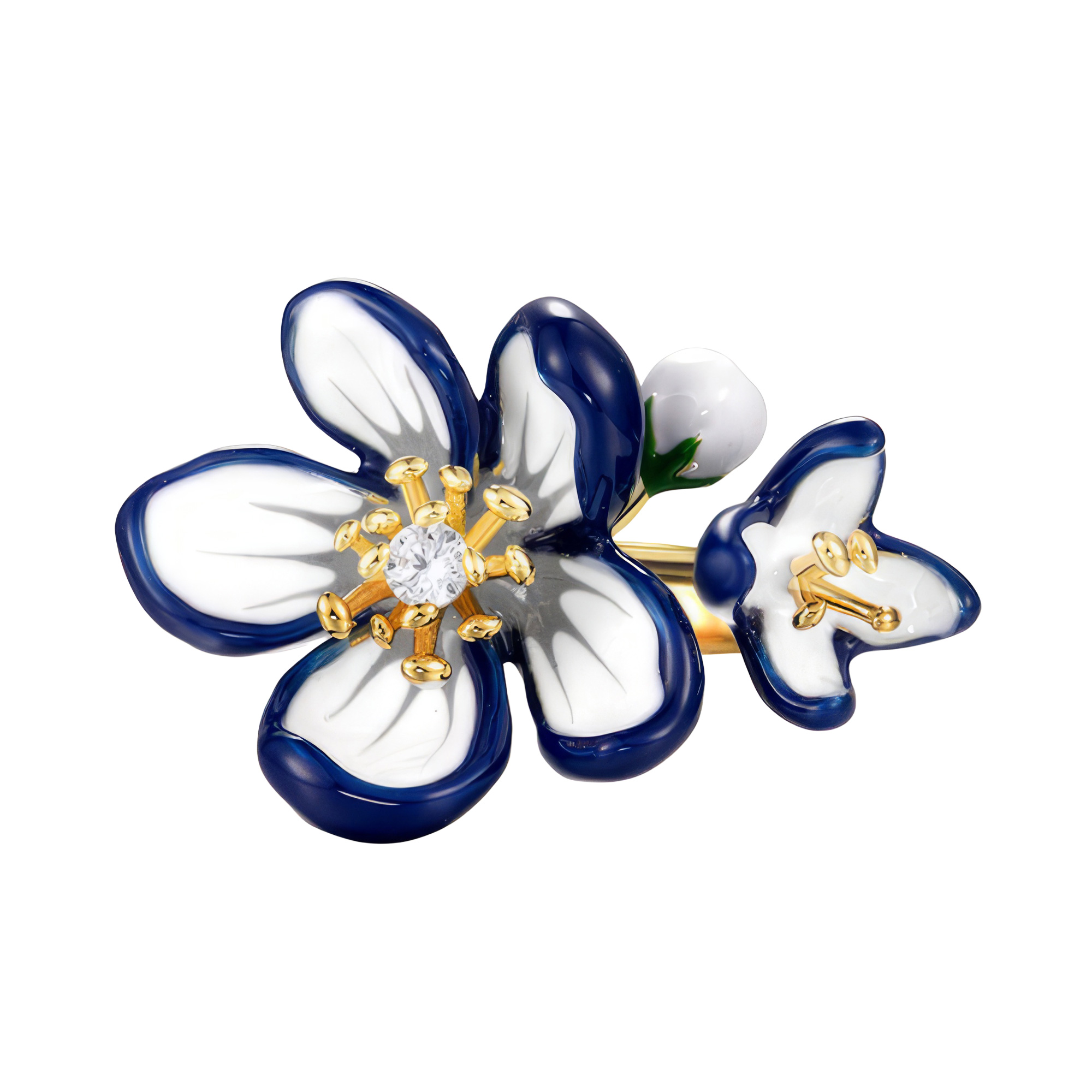 Paveikslėlis Paauksuotas sidabrinis žiedas su emaliu ir cirkoniu