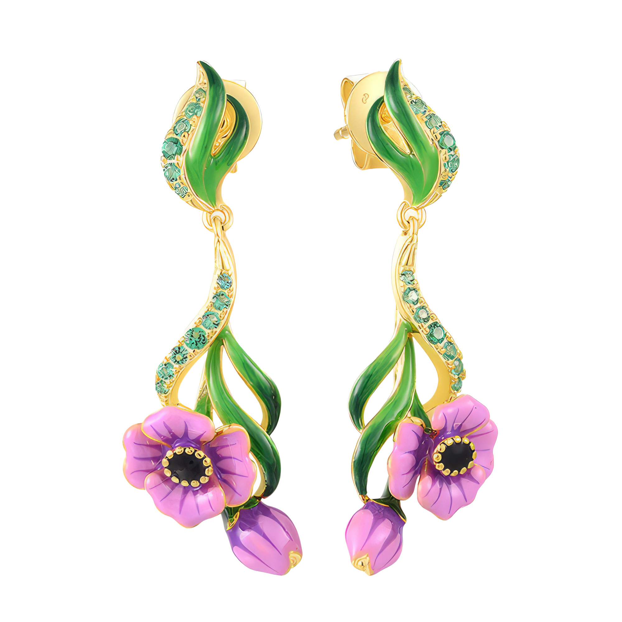 Изображение Серьги из позолоченного серебра с эмалью и цирконами