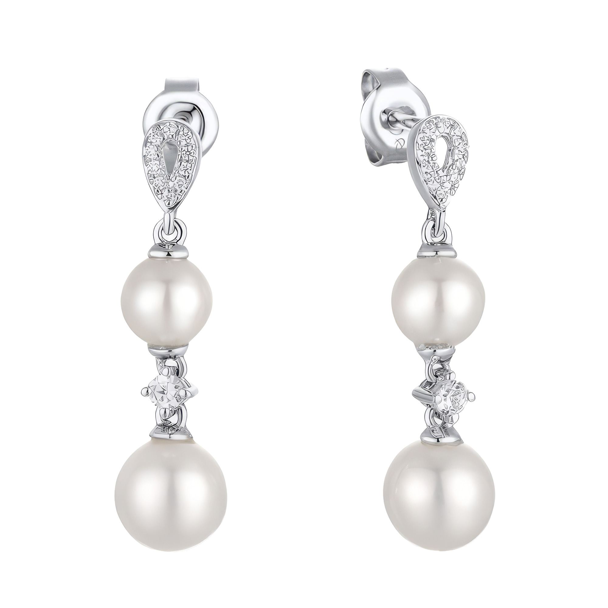 Изображение Серебряные серьги с жемчугом и цирконами