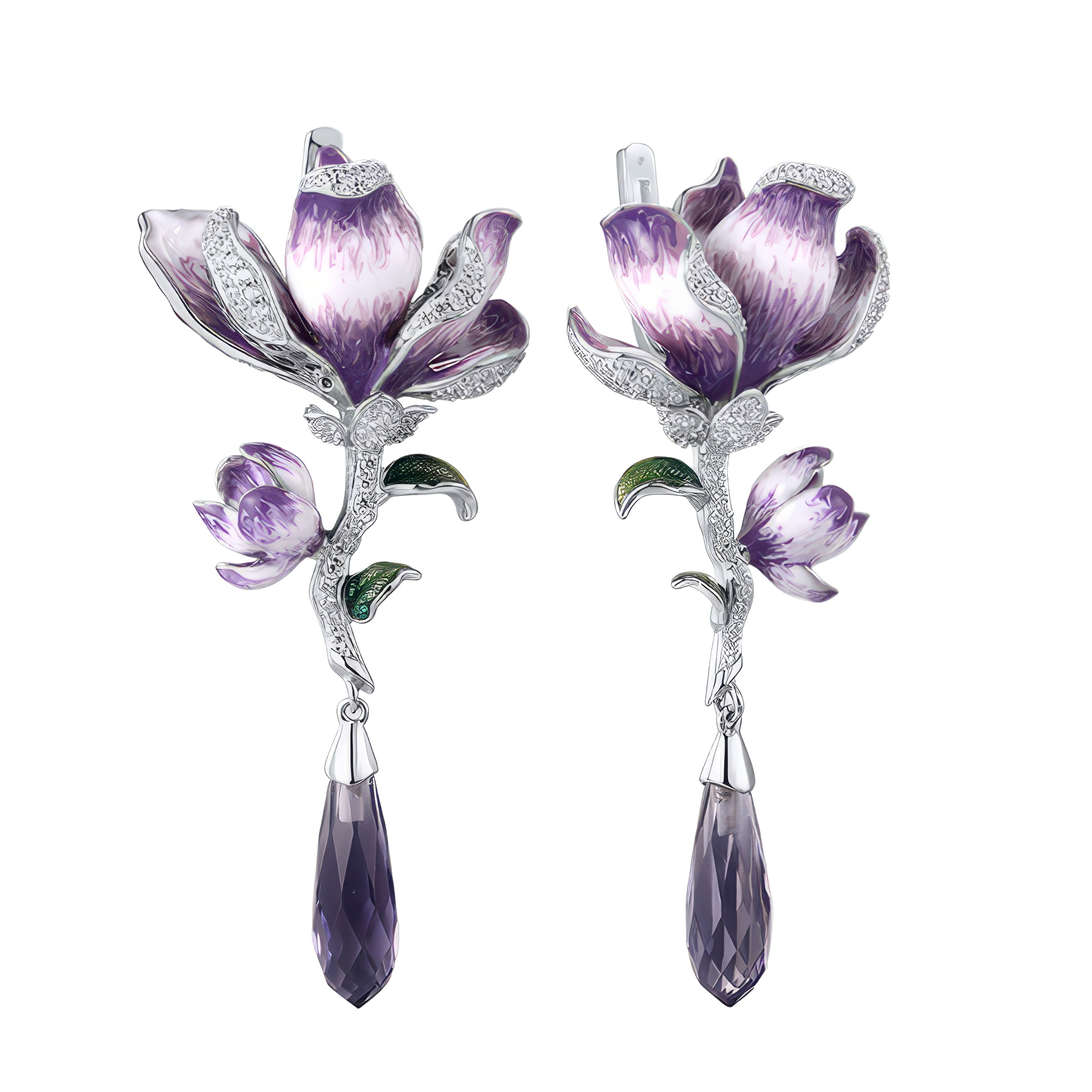 Изображение Серебряные серьги с цирконами и эмалью