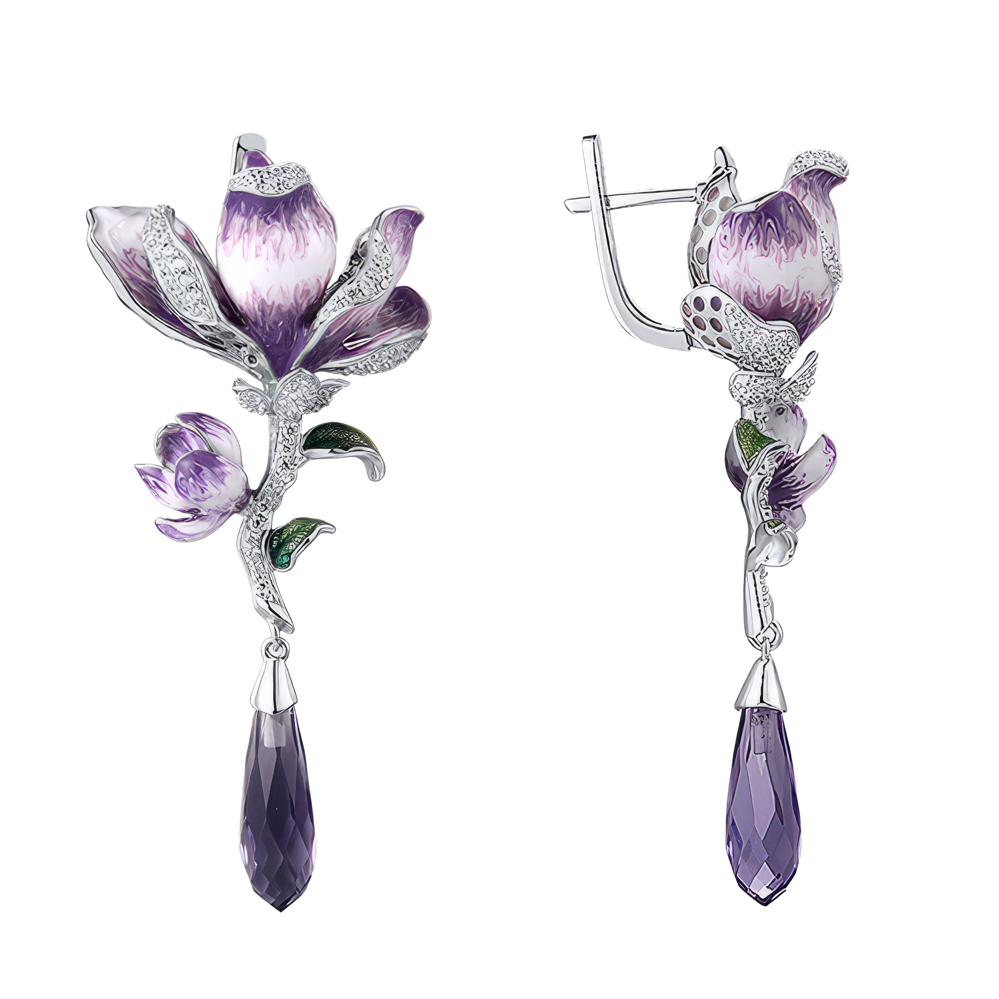 Изображение Серебряные серьги с цирконами и эмалью