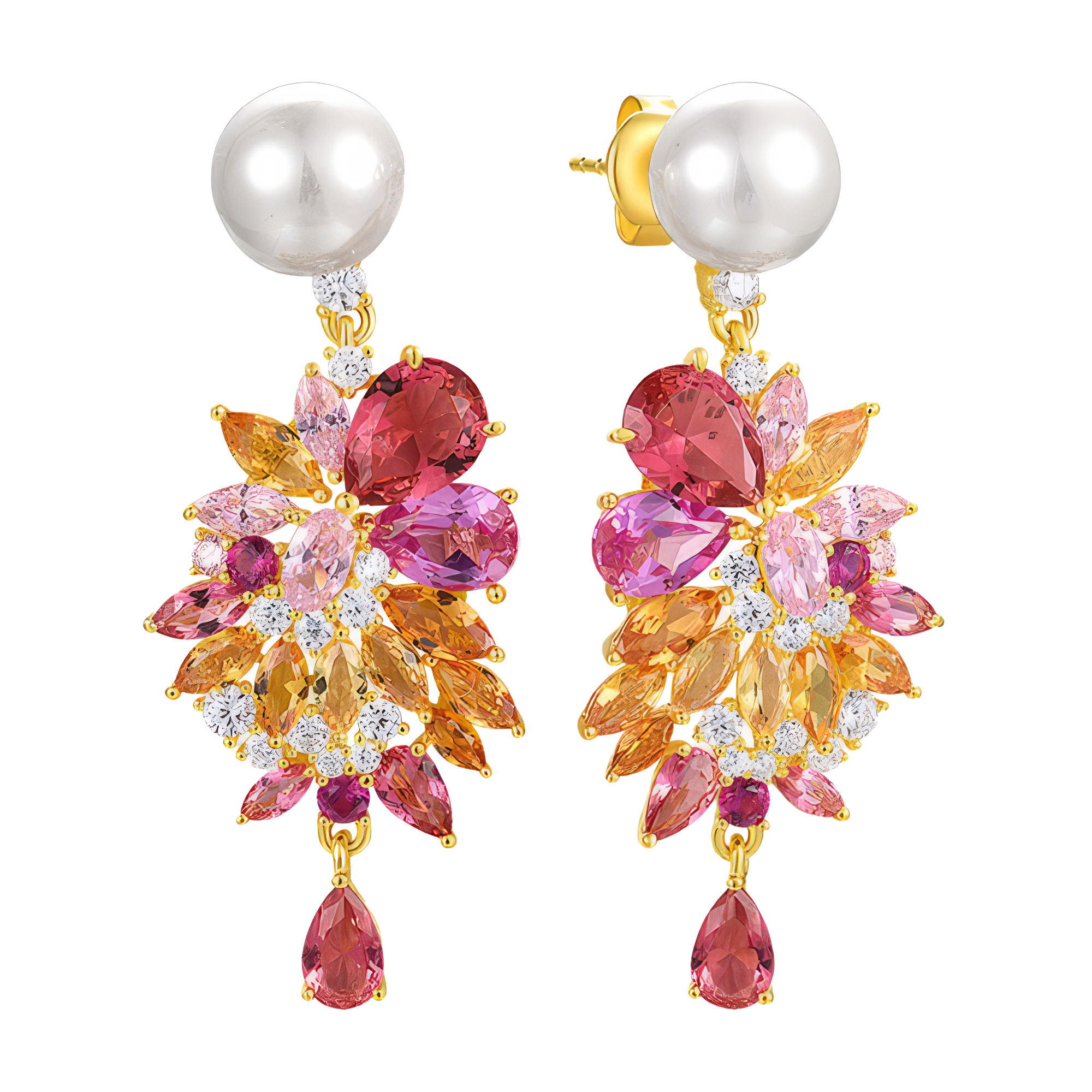 Изображение Серьги из позолоченного серебра с жемчугом и цирконами