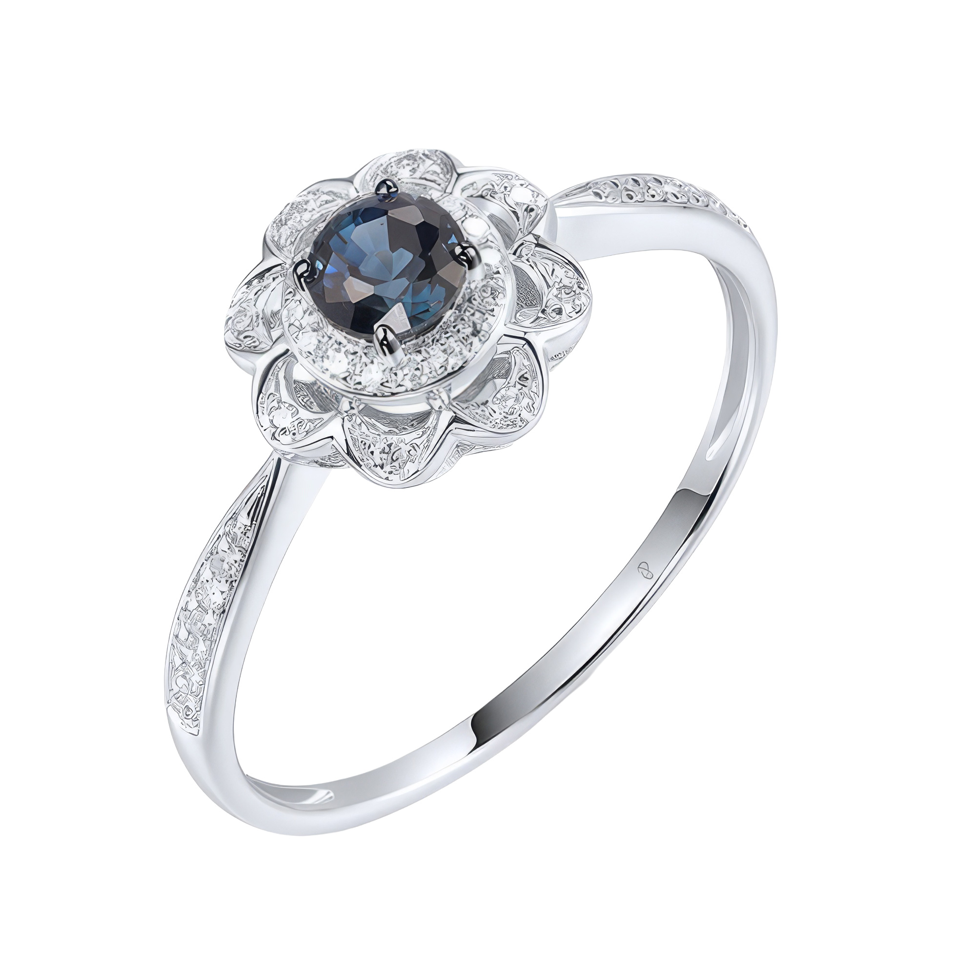 Изображение Кольцо из белого золота с бриллиантами и сапфиром