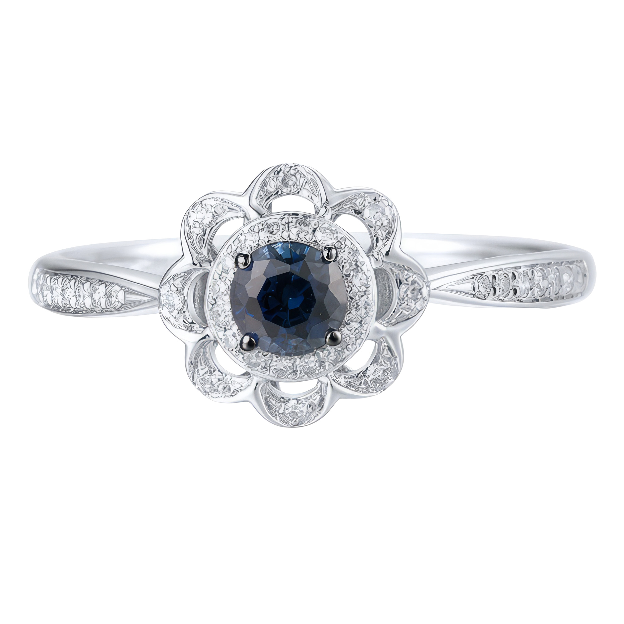 Изображение Кольцо из белого золота с бриллиантами и сапфиром