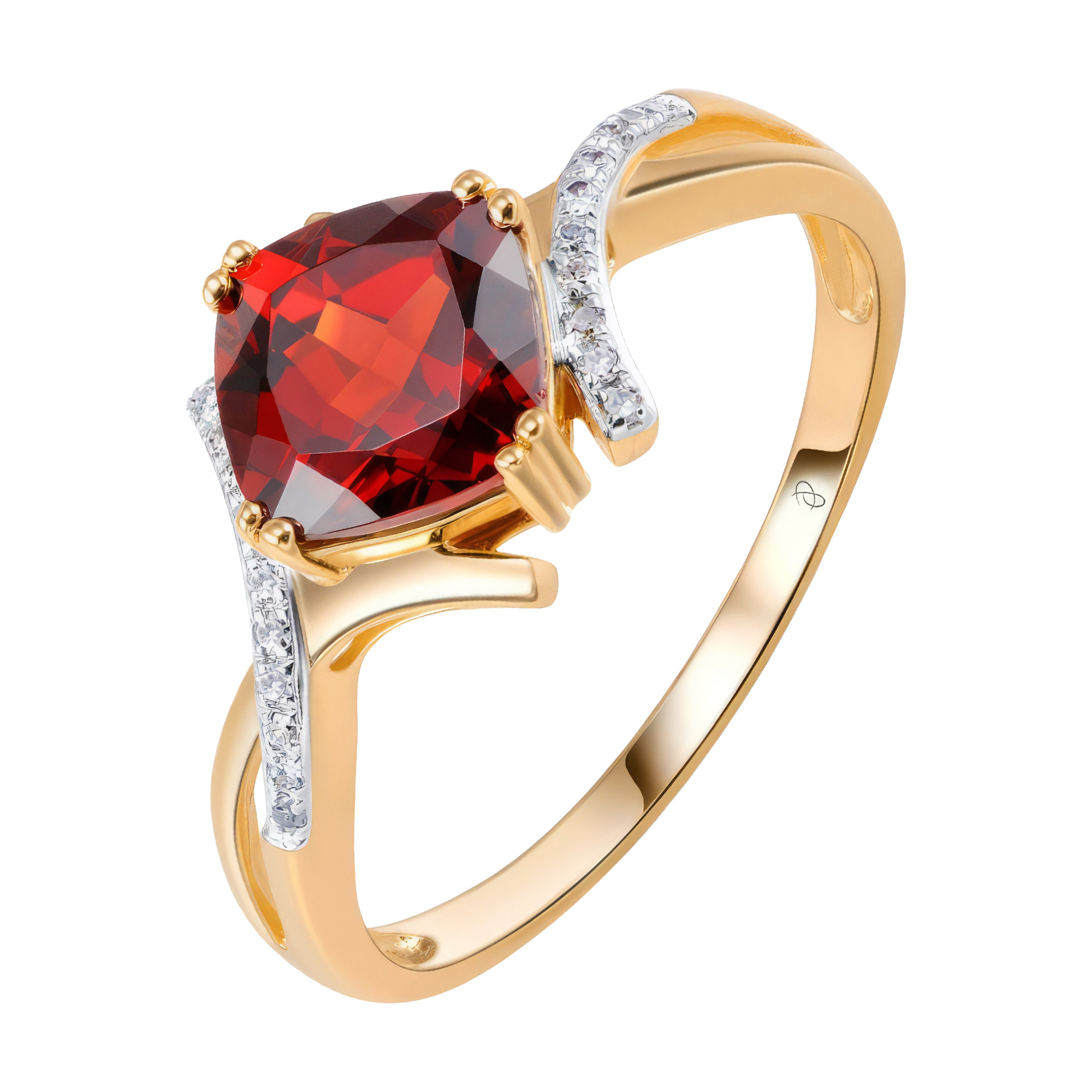 Изображение Золотое кольцо с бриллиантами и гранатом