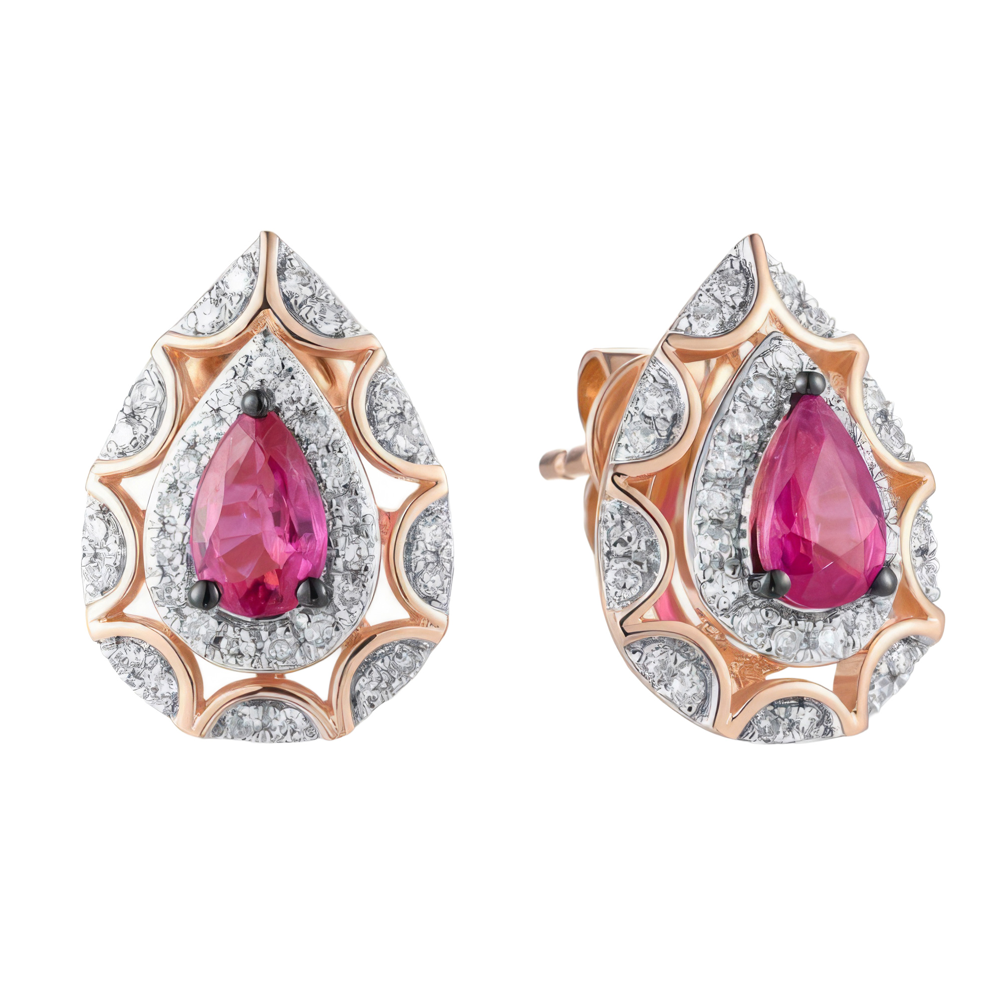 Paveikslėlis Auksiniai auskarai su briliantais ir rubinais