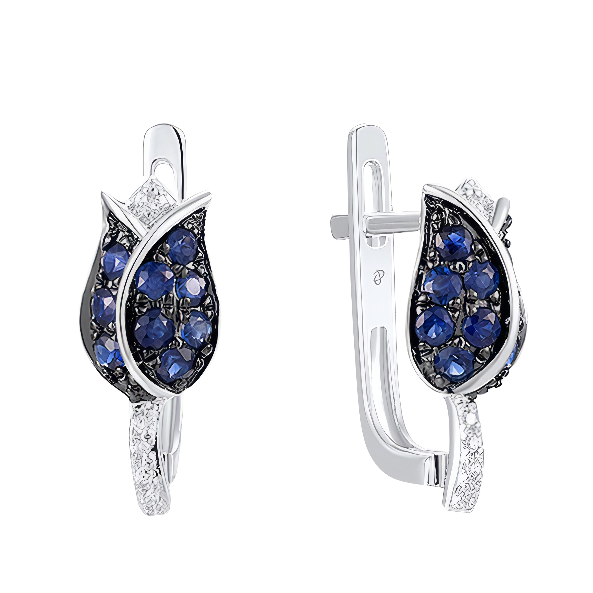 Paveikslėlis Balto aukso auskarai su briliantais ir safyrais