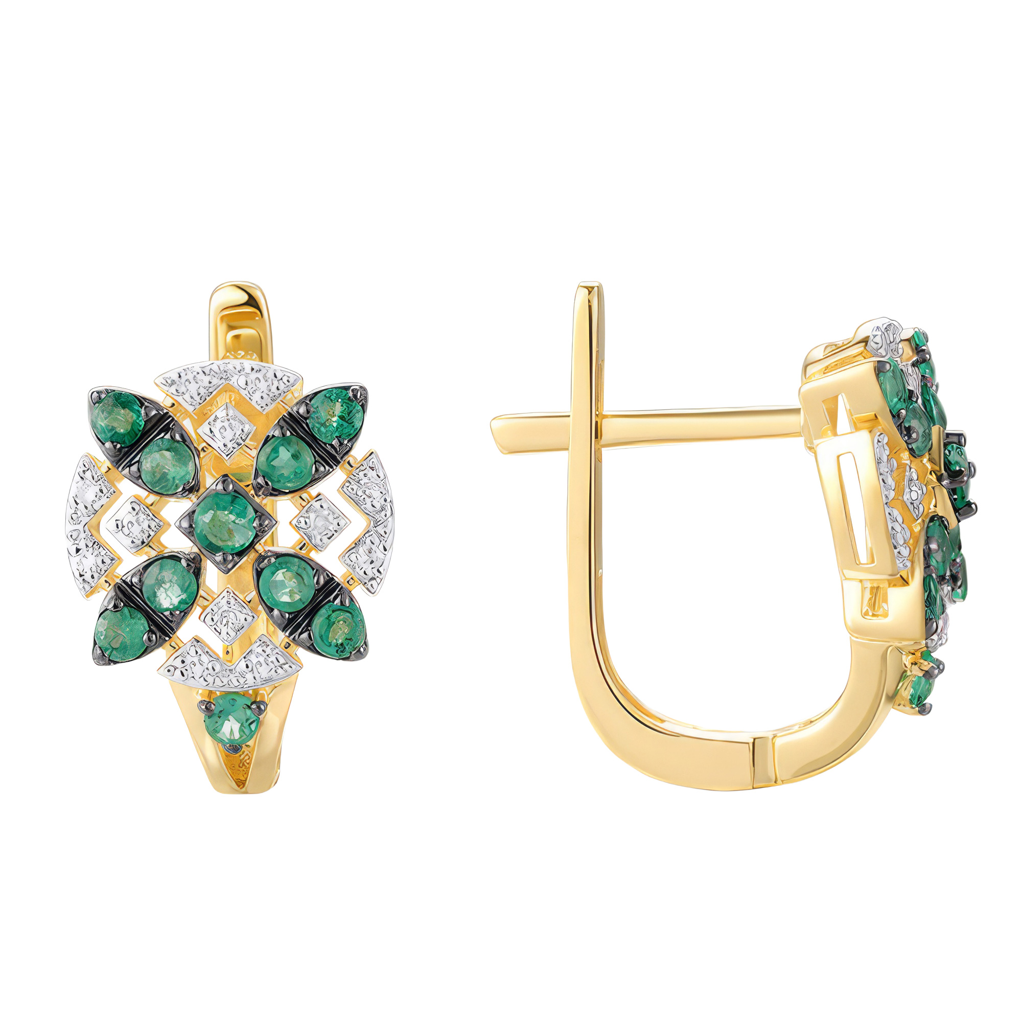 Paveikslėlis Geltono aukso auskarai su briliantais ir smaragdais