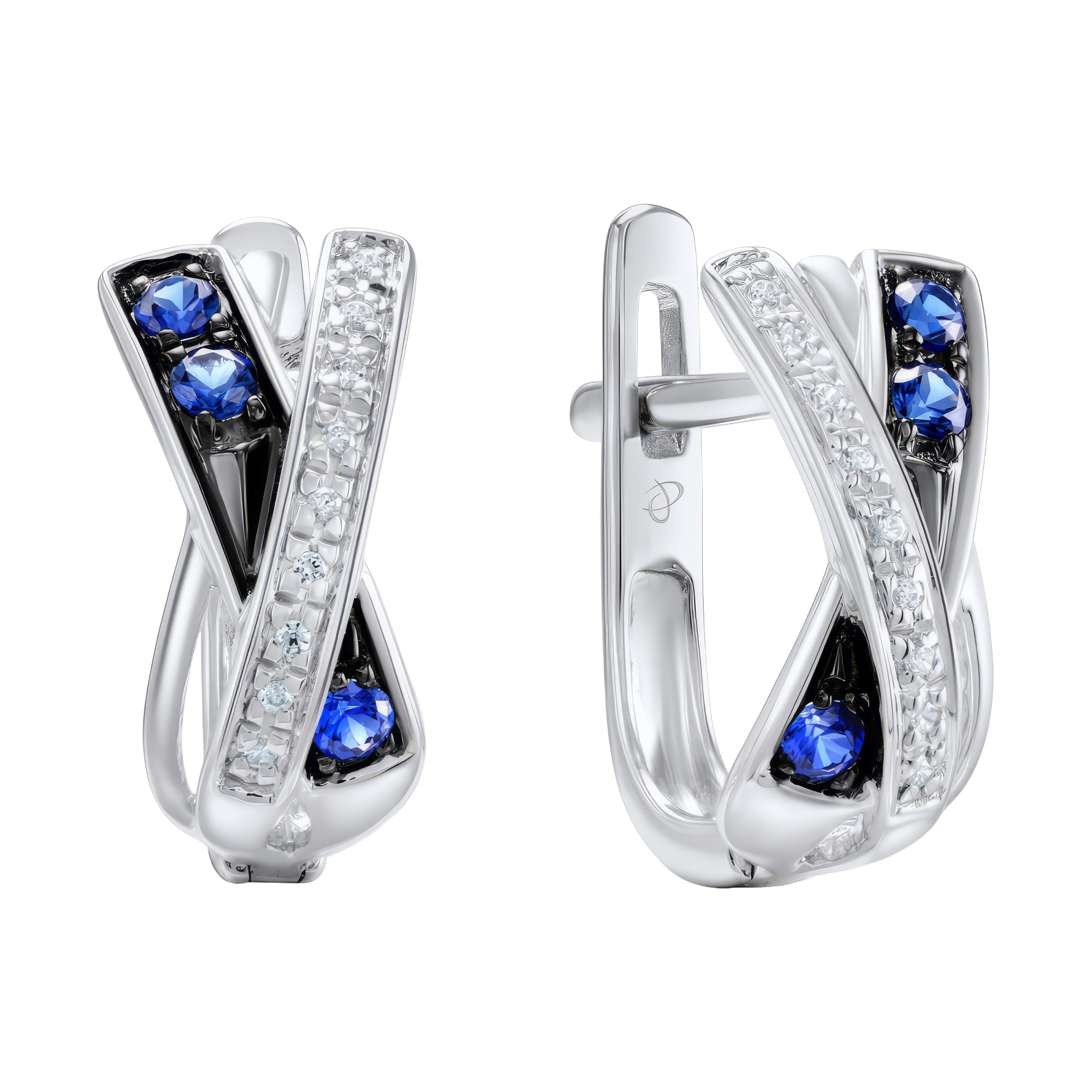 Paveikslėlis Balto aukso auskarai su briliantais ir safyrais