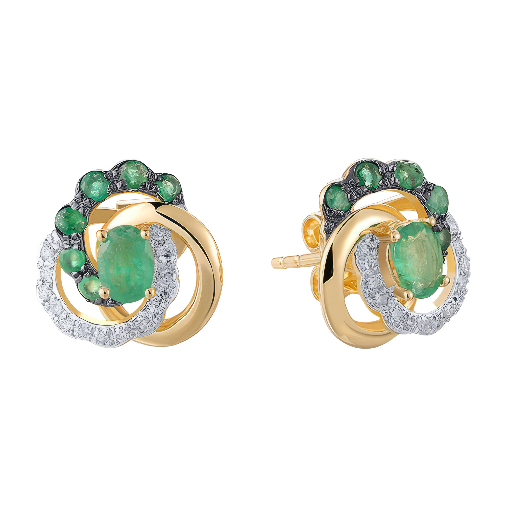 Paveikslėlis Geltono aukso auskarai su briliantais ir smaragdais