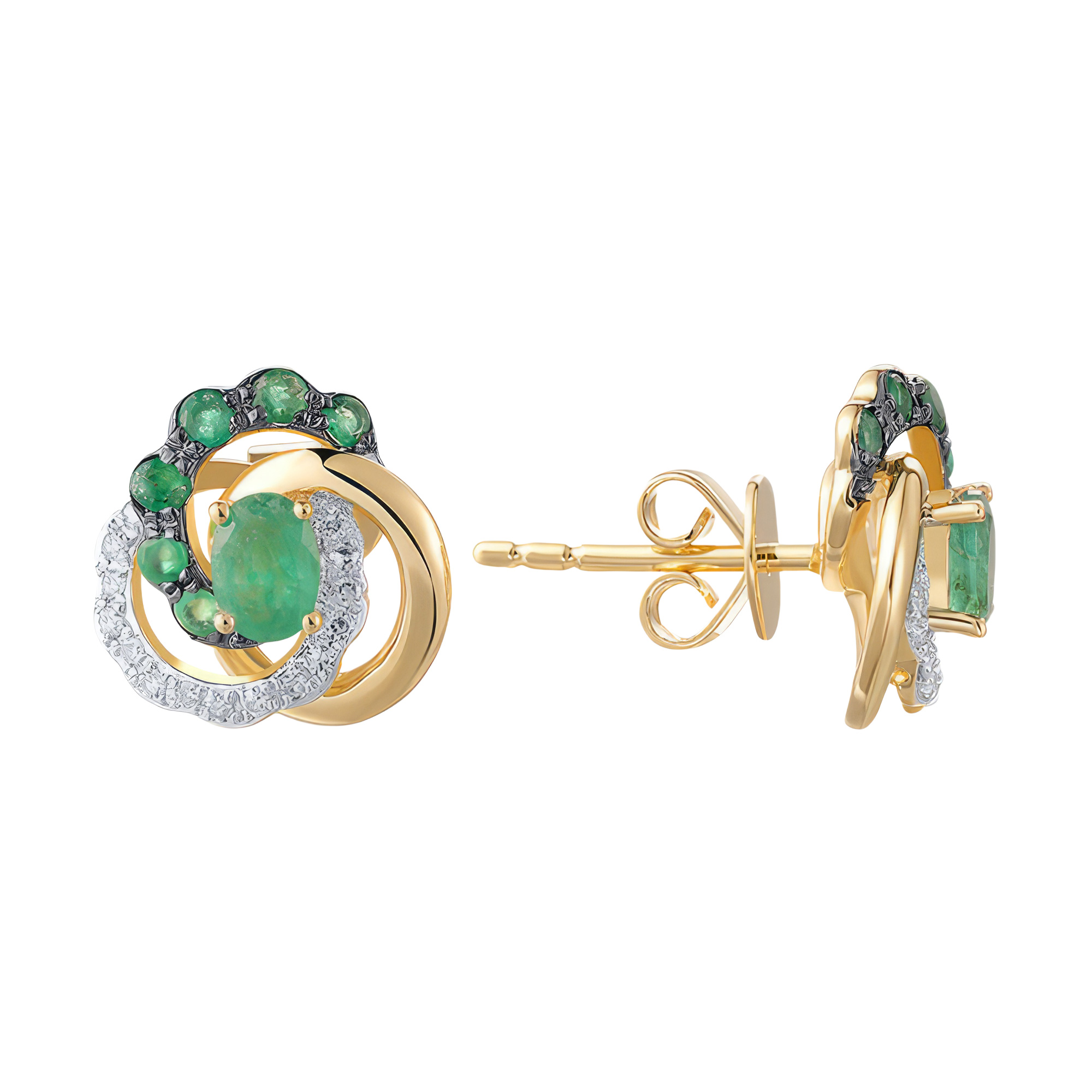 Paveikslėlis Geltono aukso auskarai su briliantais ir smaragdais