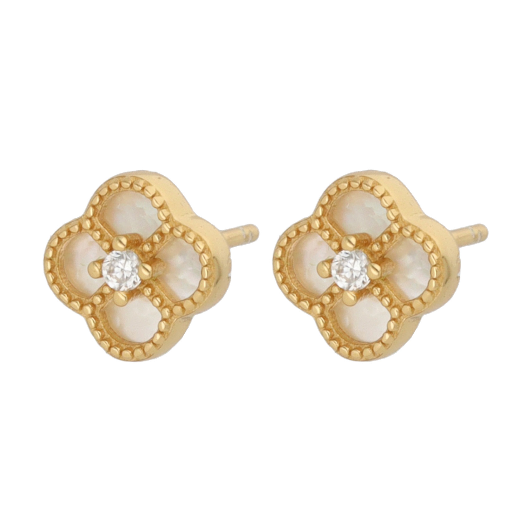 Paveikslėlis Paauksuoti sidabriniai auskarai su cirkoniais ir perlamutru