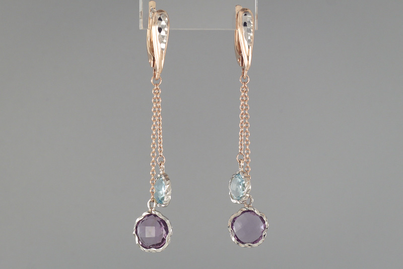 Изображение Золотые серьги с топазом и аметистом