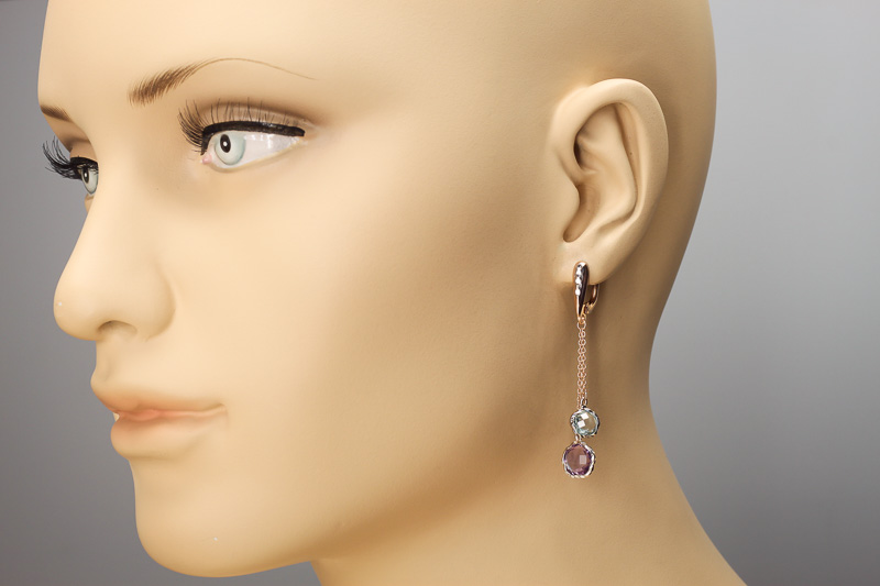 Изображение Золотые серьги с топазом и аметистом